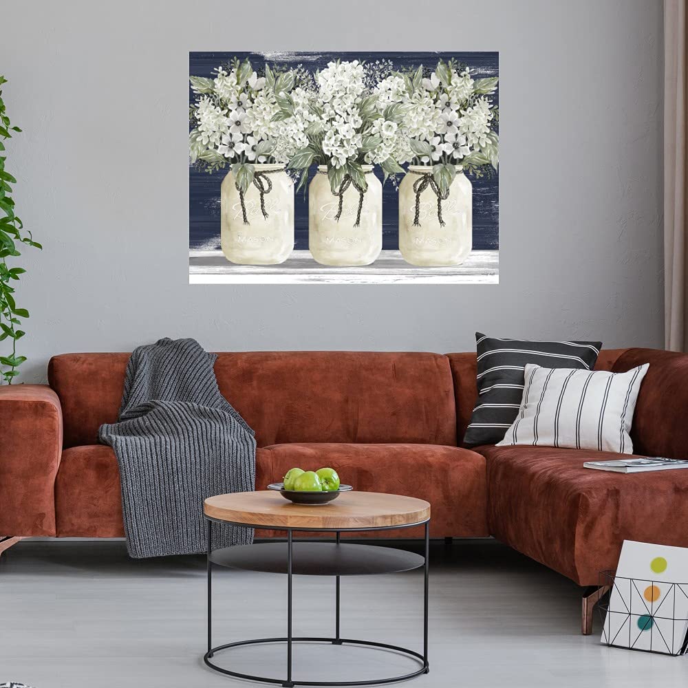 Hand-Painted White Floral Trio Canvas Wall Art - Modern Home Decor for Living Room, Bedroom, Office & More - 43x32 Inches - Ready to Hang - Perfect for Housewarming Gifts & Interior Design