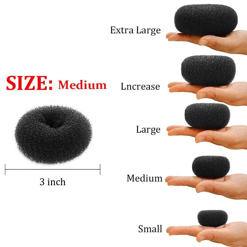 2PCS Ring Style Hair Bun Maker - 3 Inch Black Chignon Doughnut Shaper for Short & Thin Hair - Perfect for Updos, Weddings & Everyday Styling