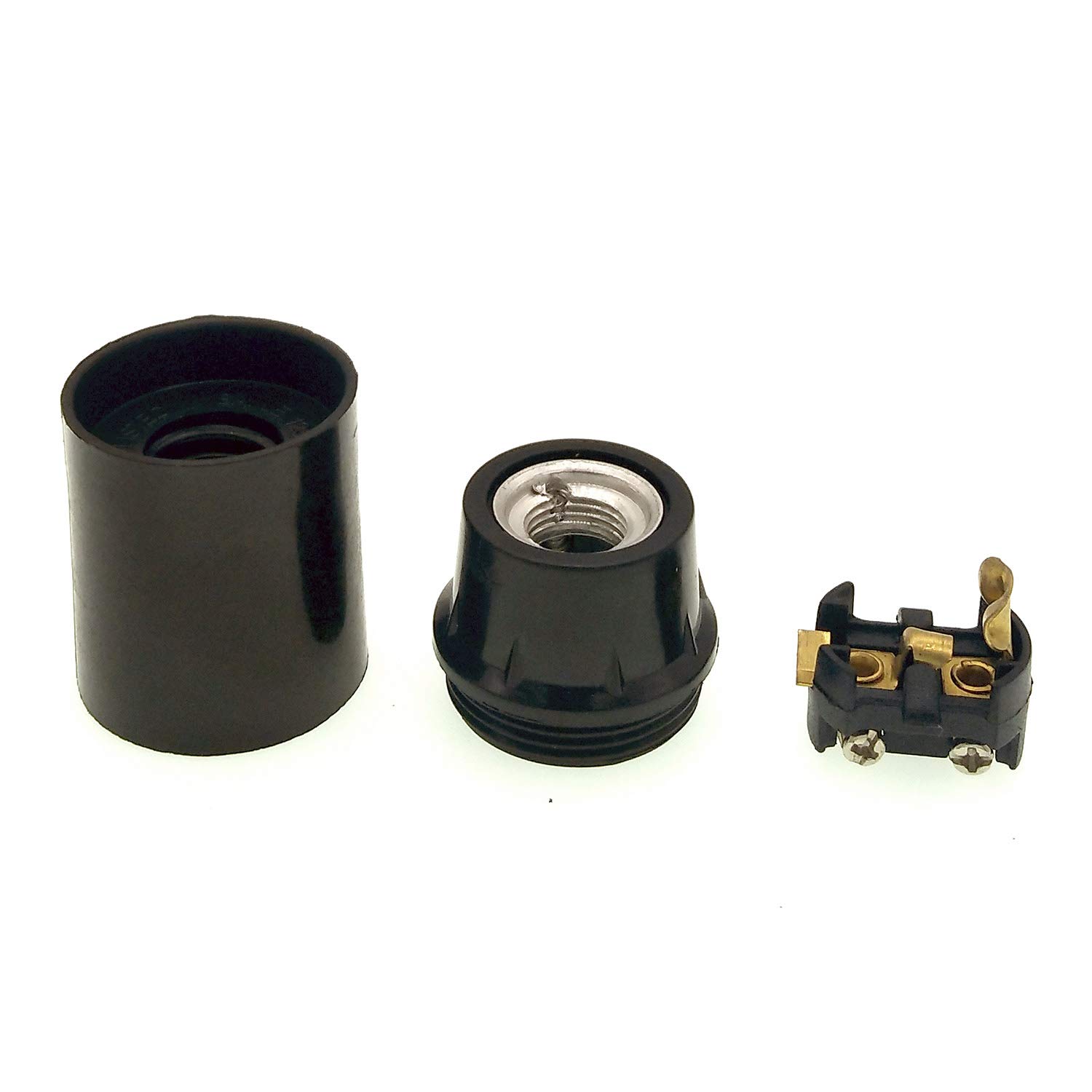 E12 Candelabra Base Lamp Holder - 3-Pack Black Bakelite Keyless Light Socket for Chandeliers, Ceiling Fans & Vintage Fixtures - Glo-Shine Durable E12 Bulb Socket Replacement