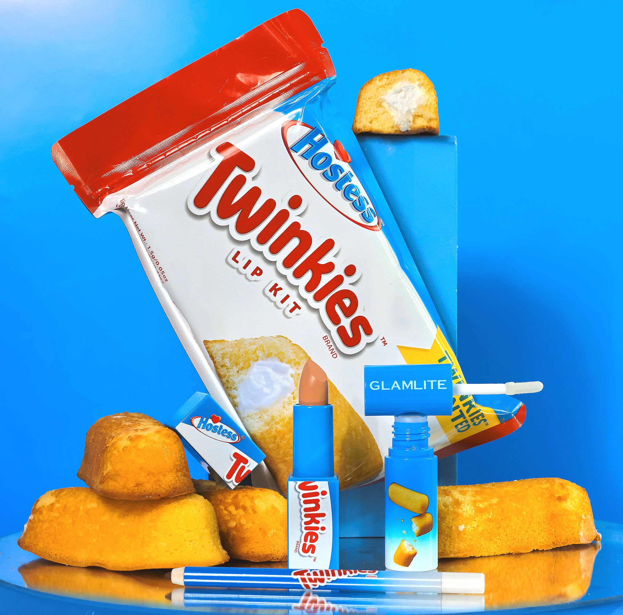 Glamlite x Hostess Twinkies Lip Kit - Moisturizing Lip Gloss & Lipstick Set - Perfect for Cosplay, Halloween, and Everyday Makeup Looks