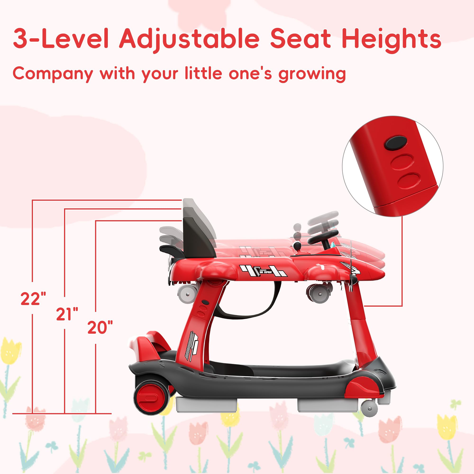 6-in-1 Foldable Baby Walker with Adjustable Height & Speed - Airplane-Themed Activity Push Walker with Music, Lights & Anti-Slip Wheels - Perfect for Boys & Girls 6-18 Months - Ideal for Learning to Walk, Indoor Play & Developmental Activities