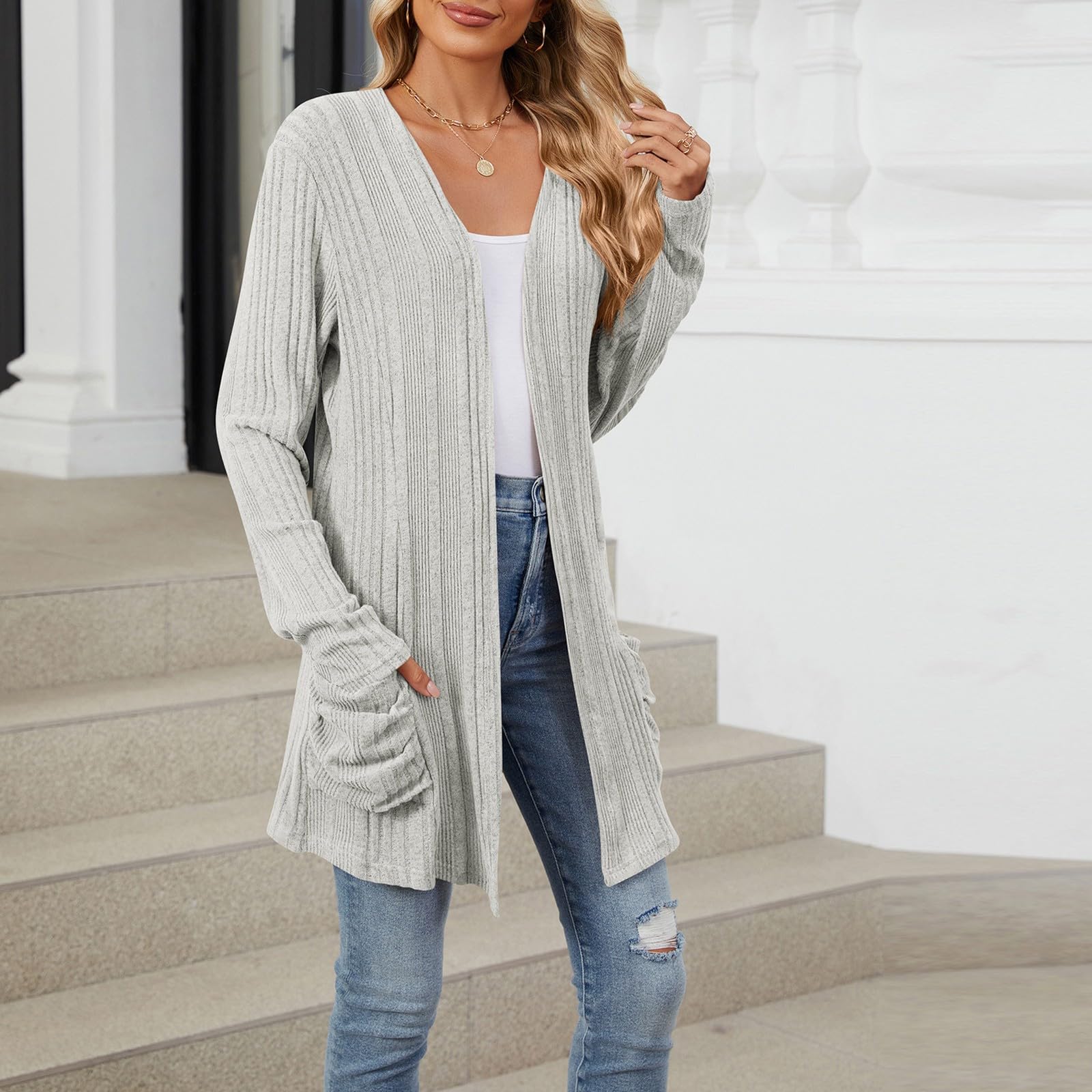 Trendy Lightweight Long Cardigan Sweaters for Women - Long Sleeve Open Front Casual Outfits with Pockets | Perfect for Office, Travel & Everyday Wear