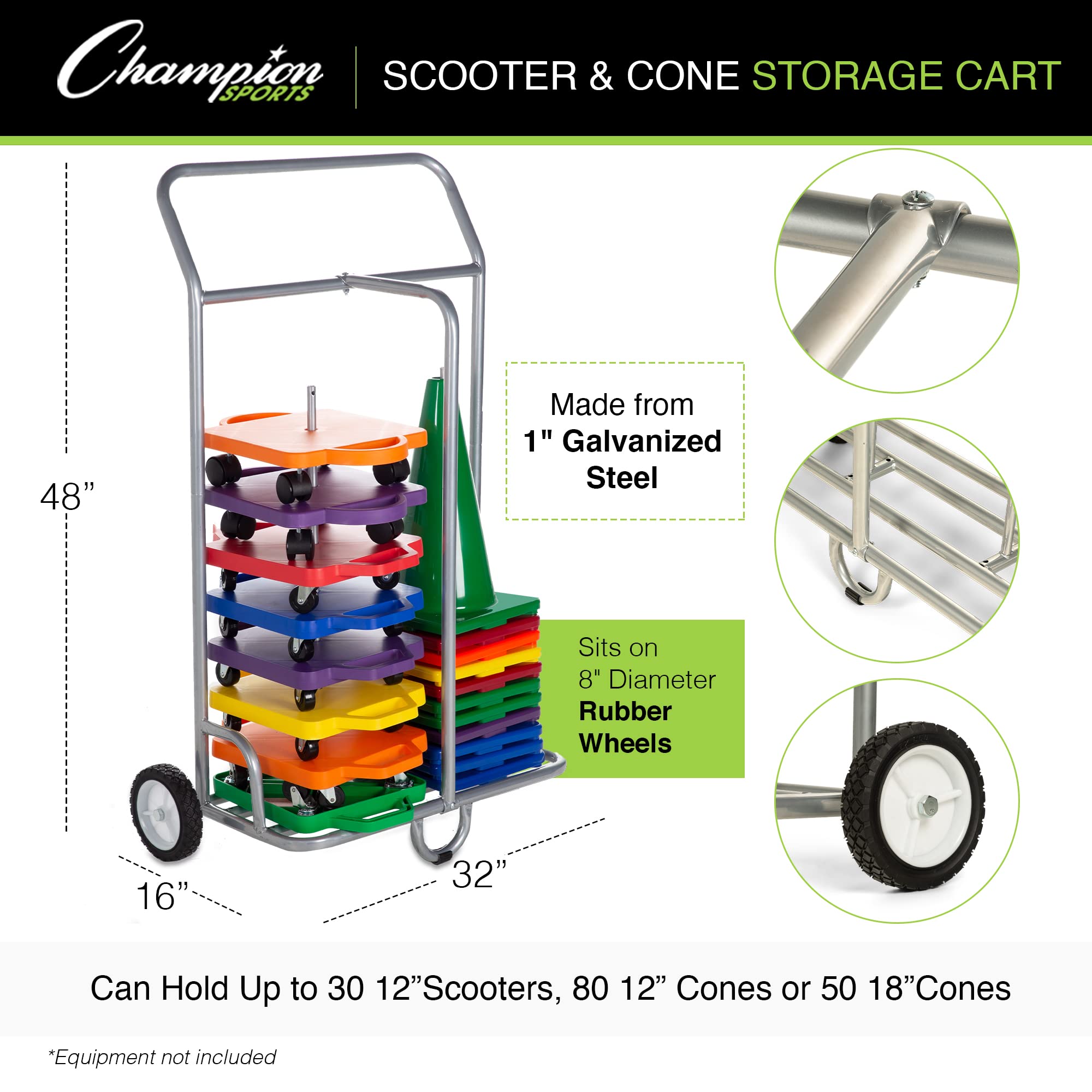 Champion Sports SC036 Scooter Storage Cart - Heavy Duty Foldable Mobility Scooter Organizer for Home, Garage, or School - Perfect for Kids, Adults & Seniors