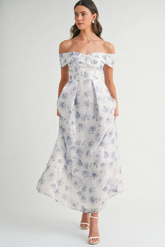 Floral Print Off Shoulder Maxi Summer Dress - Women's Boho Beach Dress for Vacation, Party & Outdoor Events