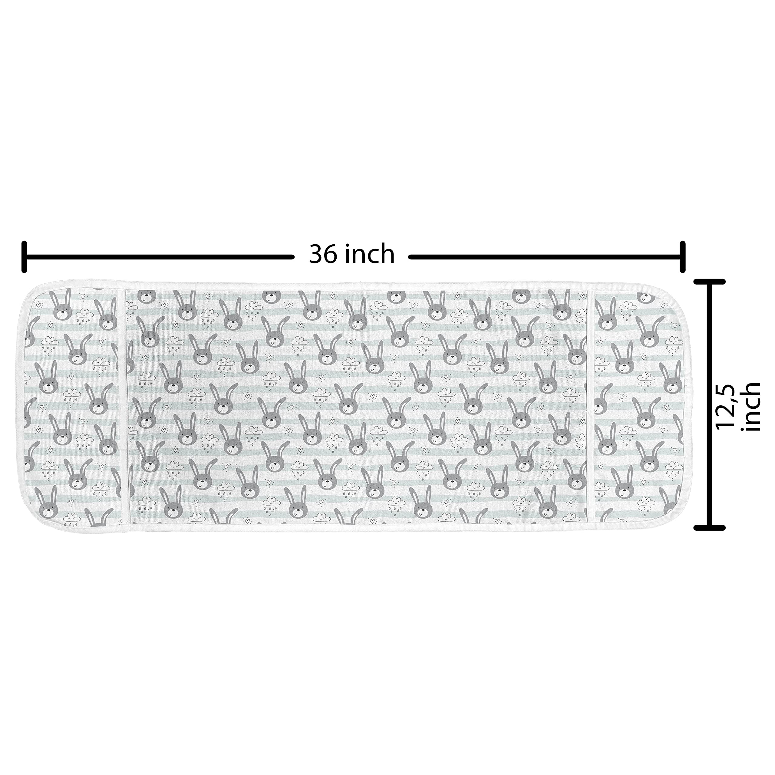 Ambesonne Cartoon Microwave Cover - Waterproof Kitchen Organizer with Pockets, 36x12 Inches, Grey & White - Cute Bunny with Cloud Raindrop Design for Microwave Protection & Kitchen Decor