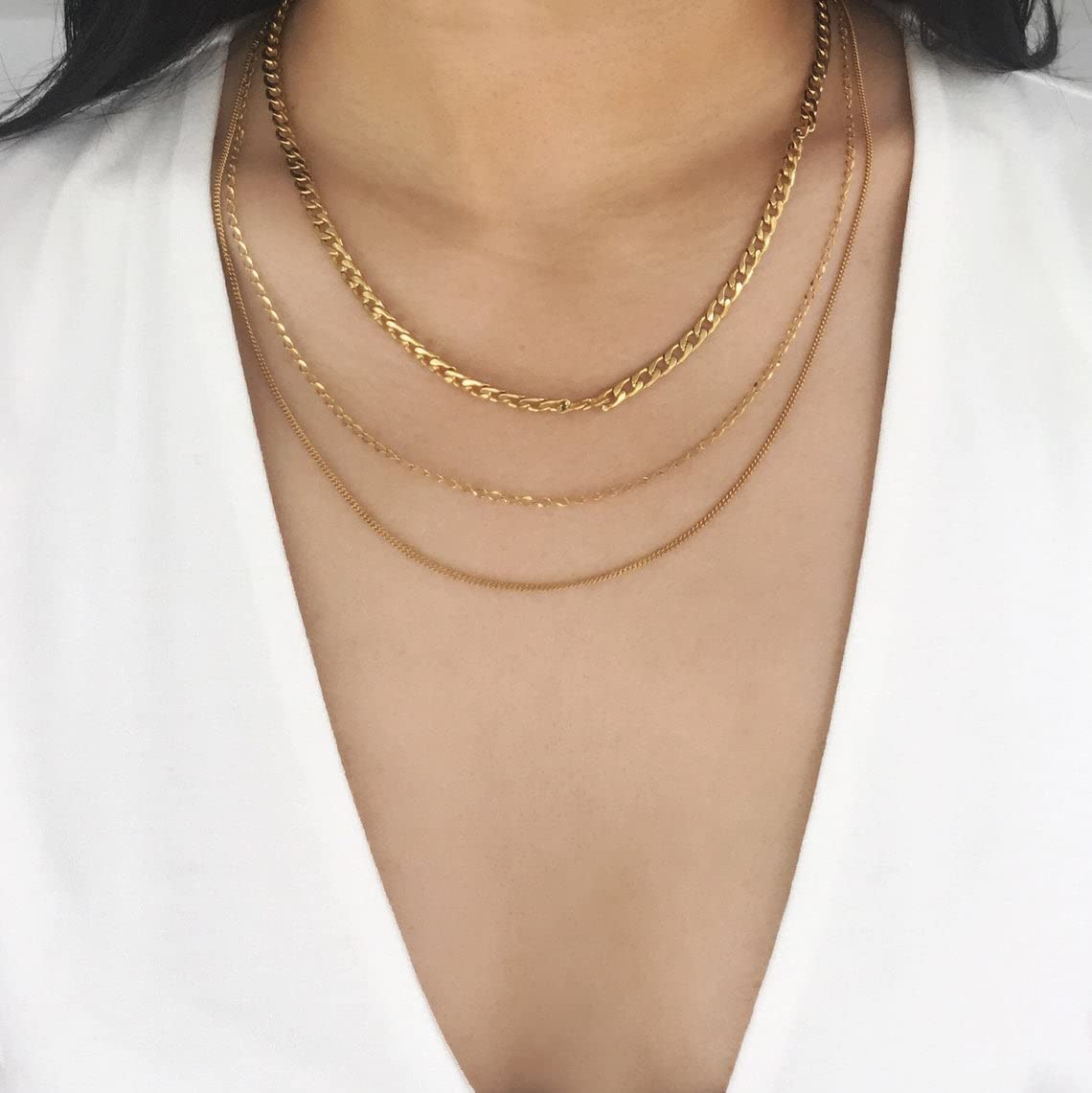 ASCOMY 14K Gold Plated Herringbone Necklace for Women - Layered Snake Chain, Paperclip, Cubic Zircon Cuban Figaro Toggle Choker - Perfect for Everyday Wear, Office, Date Night & Special Occasions