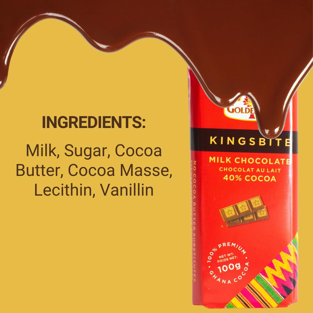 Kingsbite Award Winning 40% Cocoa Milk Chocolate Bar - All Natural, Ethically Sourced Single Origin Ghana Chocolate (1 Bar) - Perfect for Gifts, Desserts & Healthy Snacking