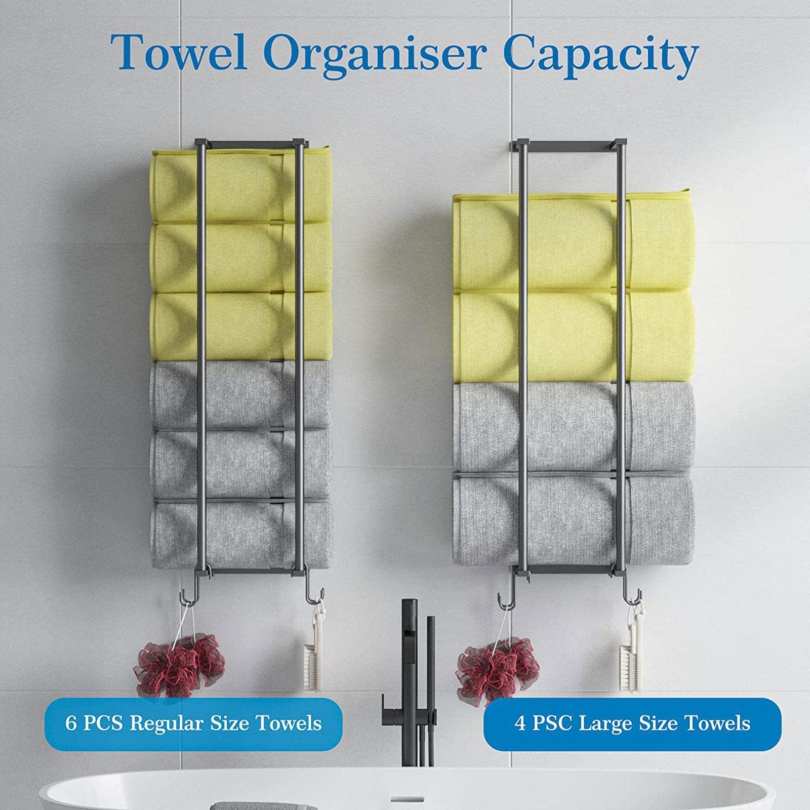 CALANDIS® Metal Towel Rack with Hooks - Bathroom Wall Mounted Towel Holder for Home, Spa & Gym - Rustproof & Space Saving Storage Solution