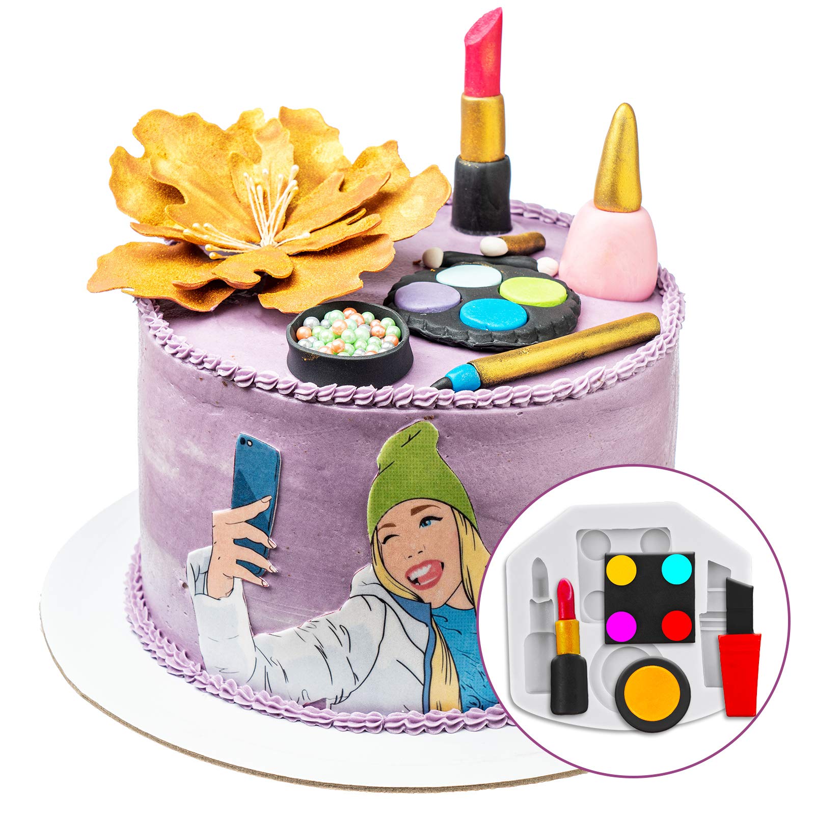 7-Piece Makeup Theme Silicone Molds Set for Cake, Chocolate, Lipstick, Perfume & High Heels - 3D Fondant Molds for Resin Crafts, DIY Decorating & Handmade Soap Making - Perfect for Birthday Parties, Wedding Favors & Baking Supplies