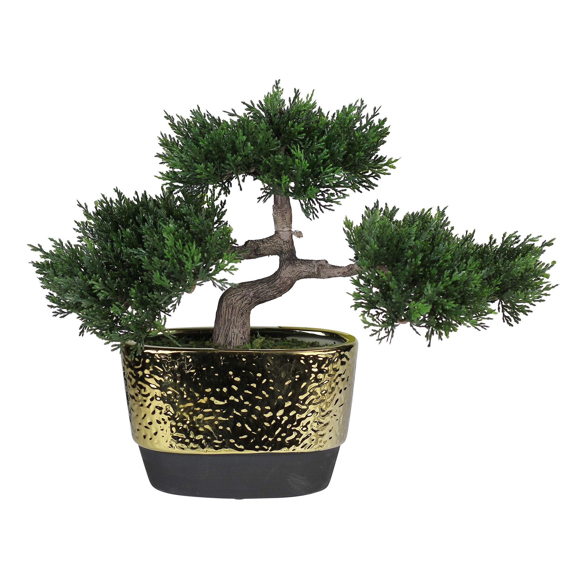 Northlight Decorative Artificial Japanese Bonsai Tree in Oval Gold Plated Ceramic Pot - 10 Inch Fake Mini Tree for Home Office Desk Decor, Zen Garden, Wedding Centerpiece, and Feng Shui Decorations