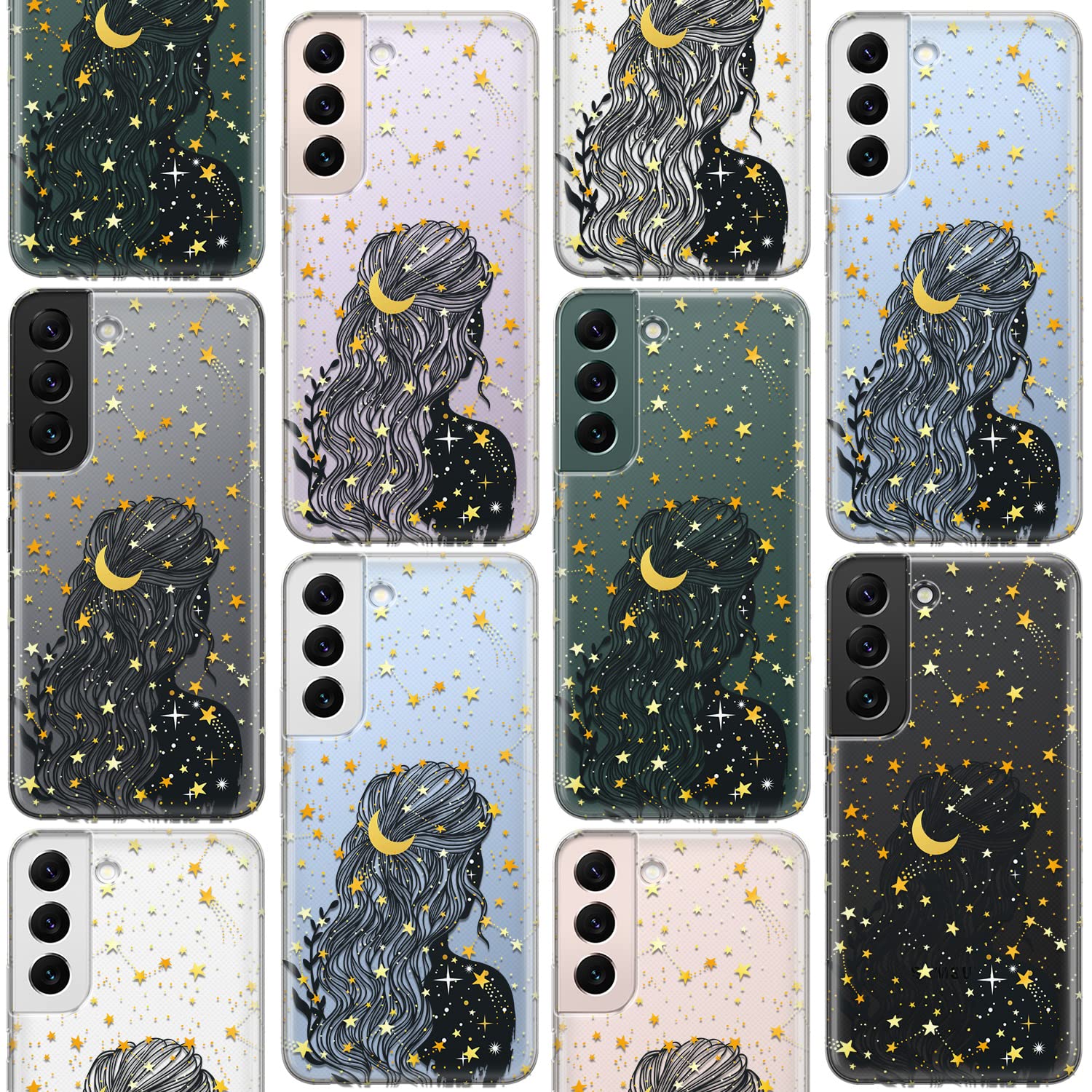 Celestial Constellation Clear Phone Case for Samsung Galaxy S24/S23 Ultra/S22+/S21 FE 5G/S20/Note 20/10 - Gypsy Moon Child Aesthetic Protective Cover for Women | Perfect for Everyday Use, Travel & Gift Giving