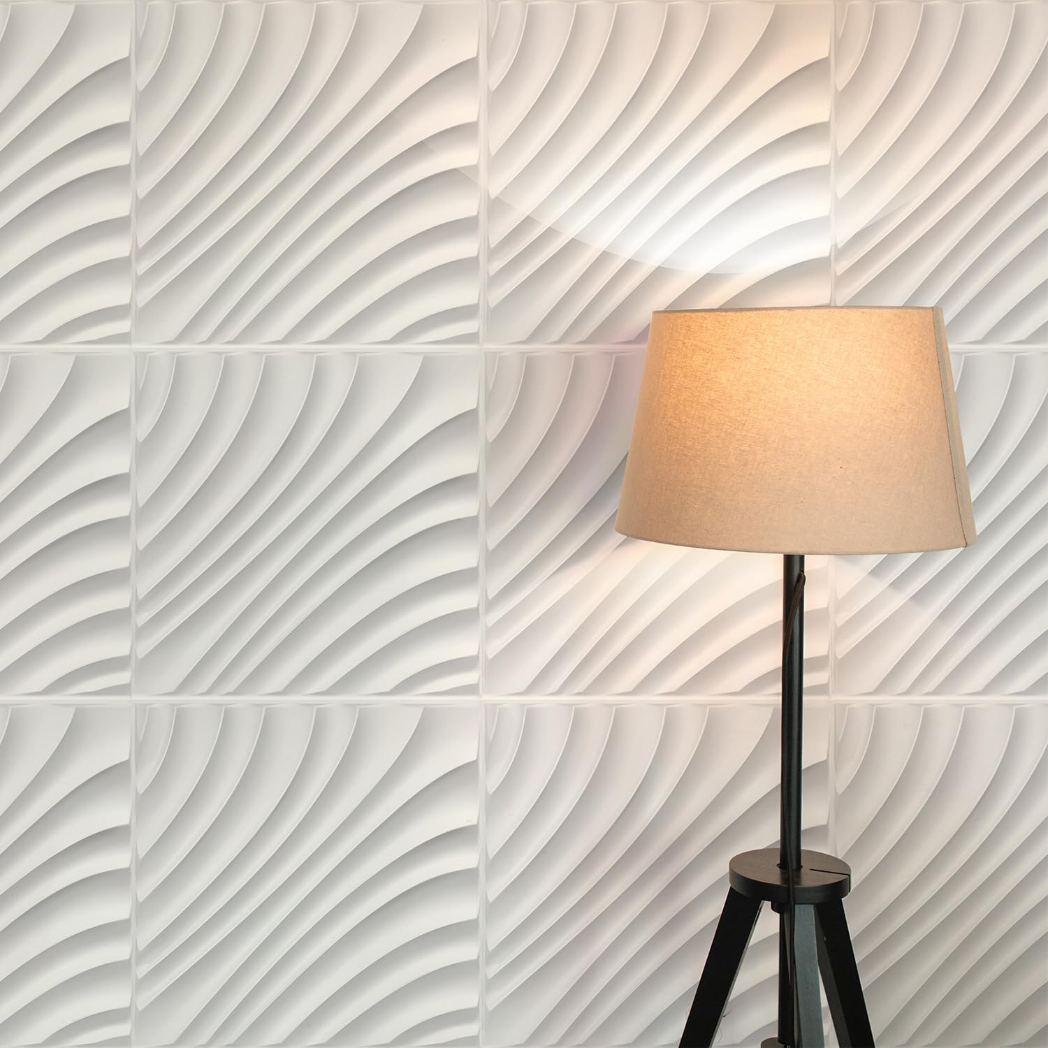 STICKGOO 3D Textured Wall Panels - Wave White Paintable Wall Decor for Living Room & Bedroom - Modern 3D Wall Covering Tiles (Pack of 12) - Perfect for Home Interior Design & DIY Wall Makeover