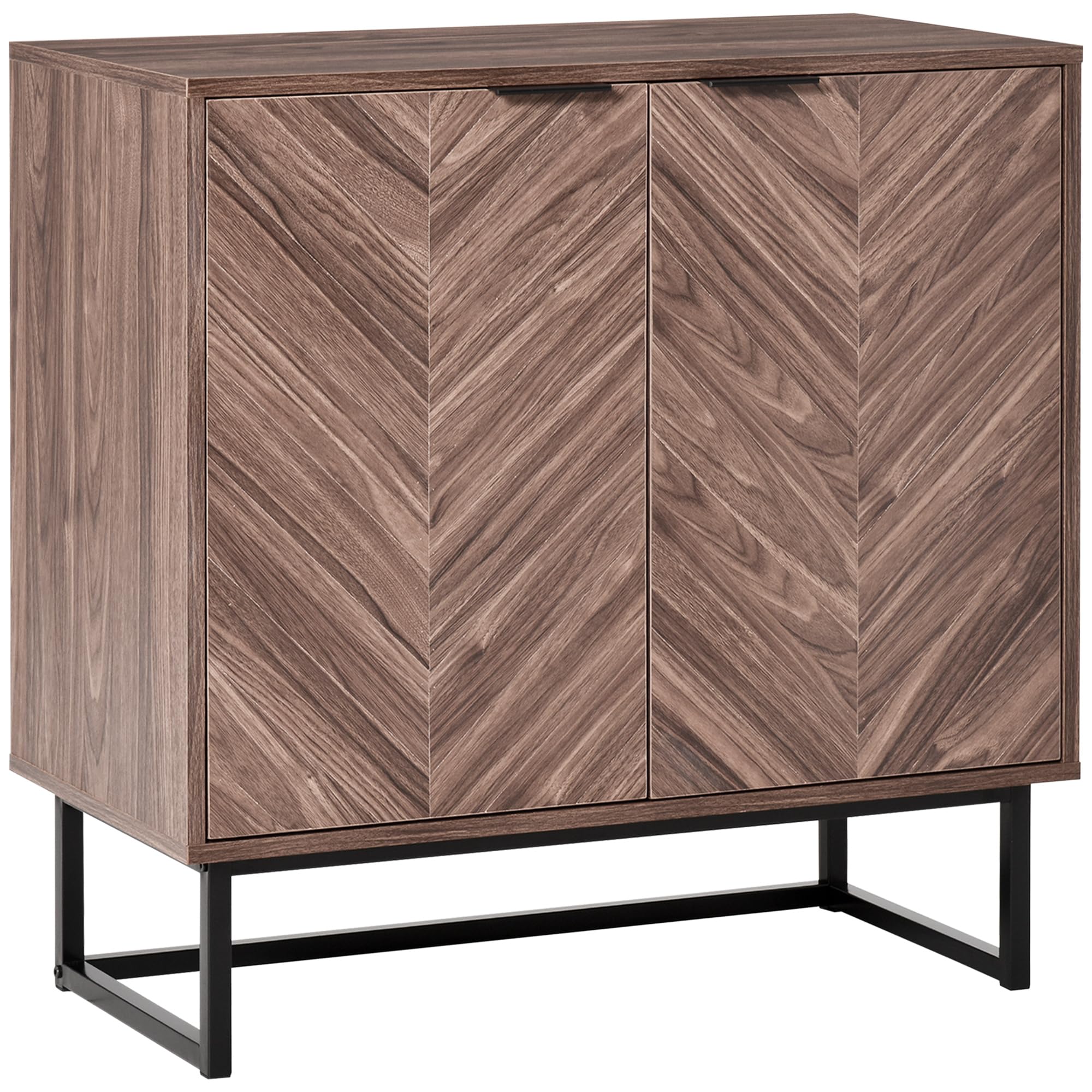 HOMCOM Sideboard Buffet Cabinet - Chevron Double Door Kitchen Storage Cabinet with Adjustable Shelf, Walnut Finish - Perfect for Dining Room, Living Room & Kitchen Organization