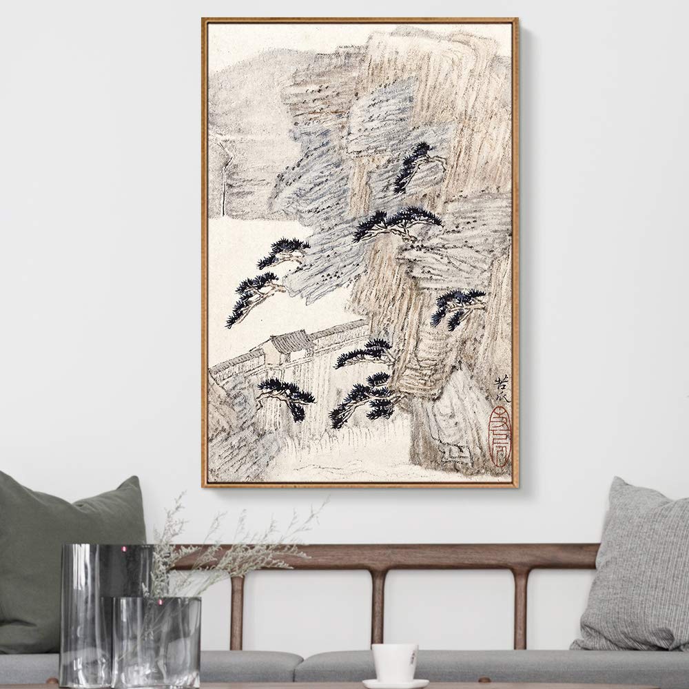 IDEA4WALL Framed Canvas Wall Art - Ink Landscape Print for Living Room & Bedroom Decor - Ready to Hang 16x24 Inches - Perfect for Modern Home & Office Wall Decoration