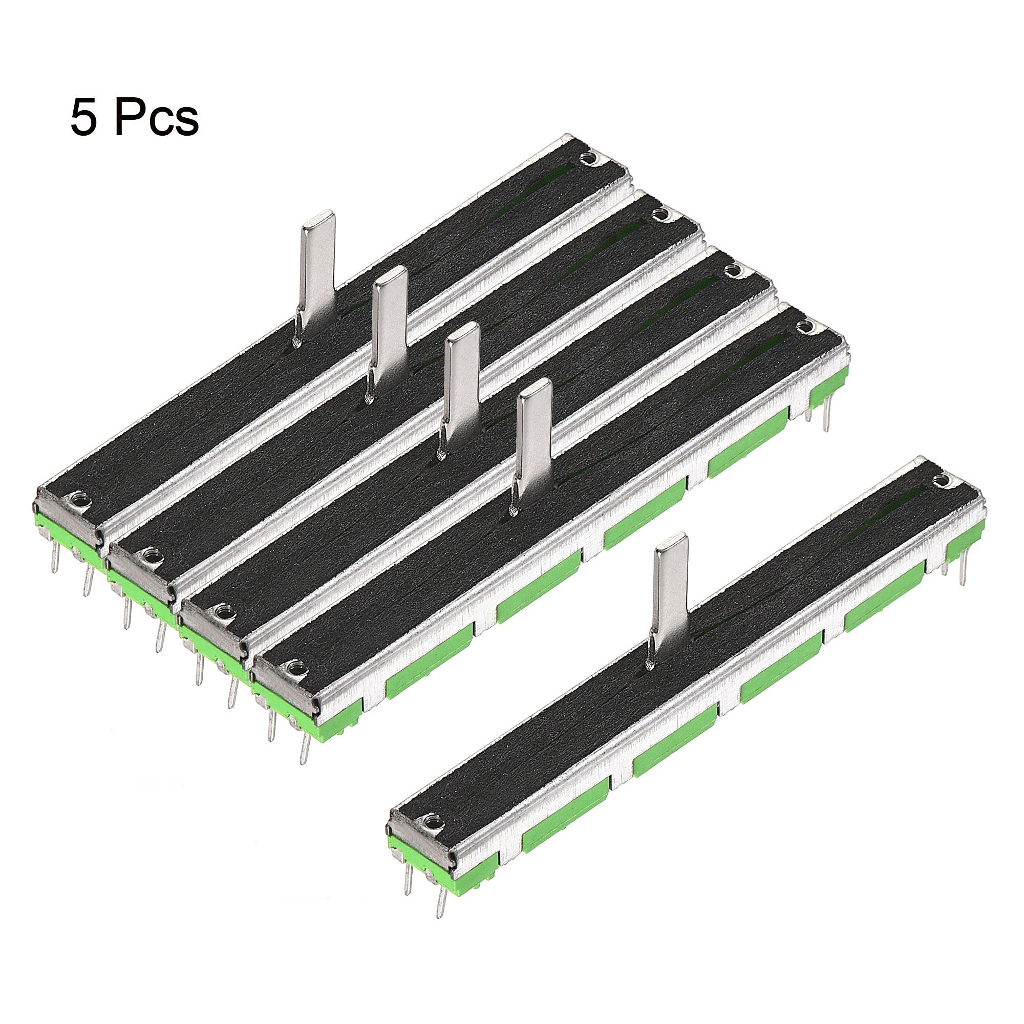 uxcell 75mm Straight Slide Potentiometer - A10K Ohm Dual Channel Variable Resistor (5-Pack) for Audio Mixers, DJ Controllers & DIY Electronics Projects