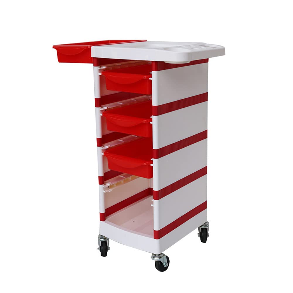 Professional Rolling Hair Salon Trolley - Multi-Functional Beauty Tool Storage Cart with Wheels for Stylists (Red) | Perfect for Salon Organization, Mobile Hairdressing & Makeup Artist Workstations