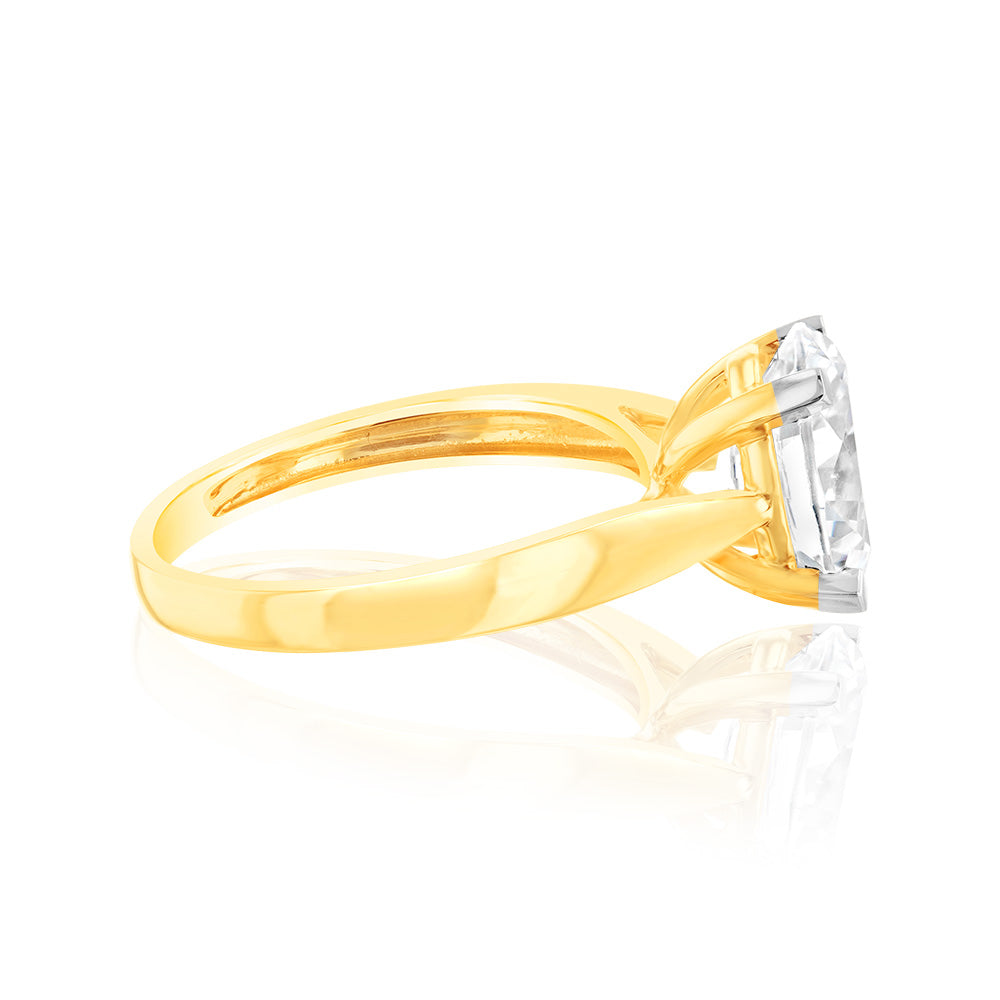 9ct Yellow Gold 2.00ct Diamond Equivalent 11X9MM Cubic Zirconia Solitaire Engagement Ring for Women - Perfect for Weddings, Anniversaries & Special Occasions