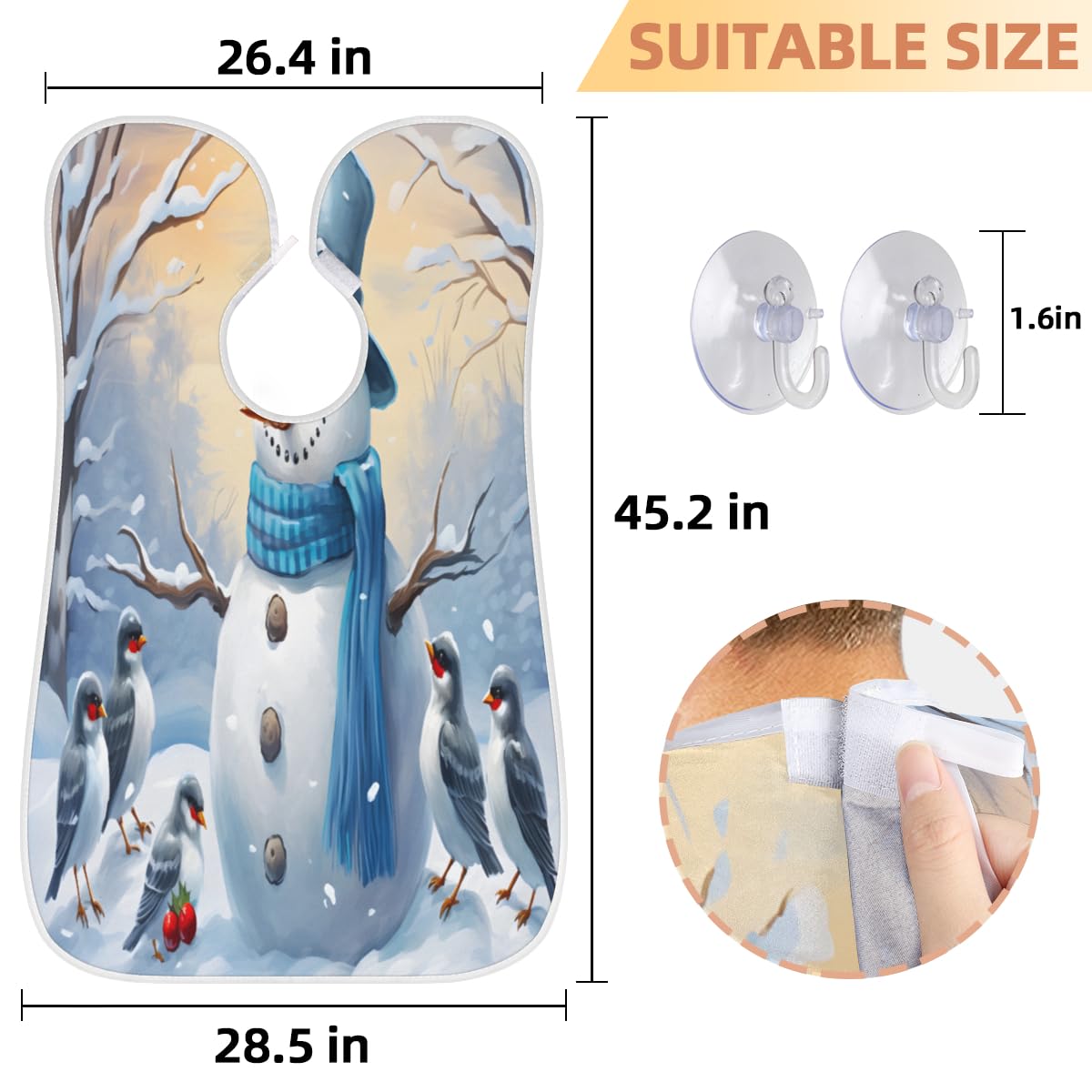 Men's Waterproof Shaving Bib & Hair Dye Apron - Snowman Print Artist Cape for Beard Trimming, Haircut & Makeup - Sink Protector for Barbershops & Home Grooming - Perfect Gift for Men & Women