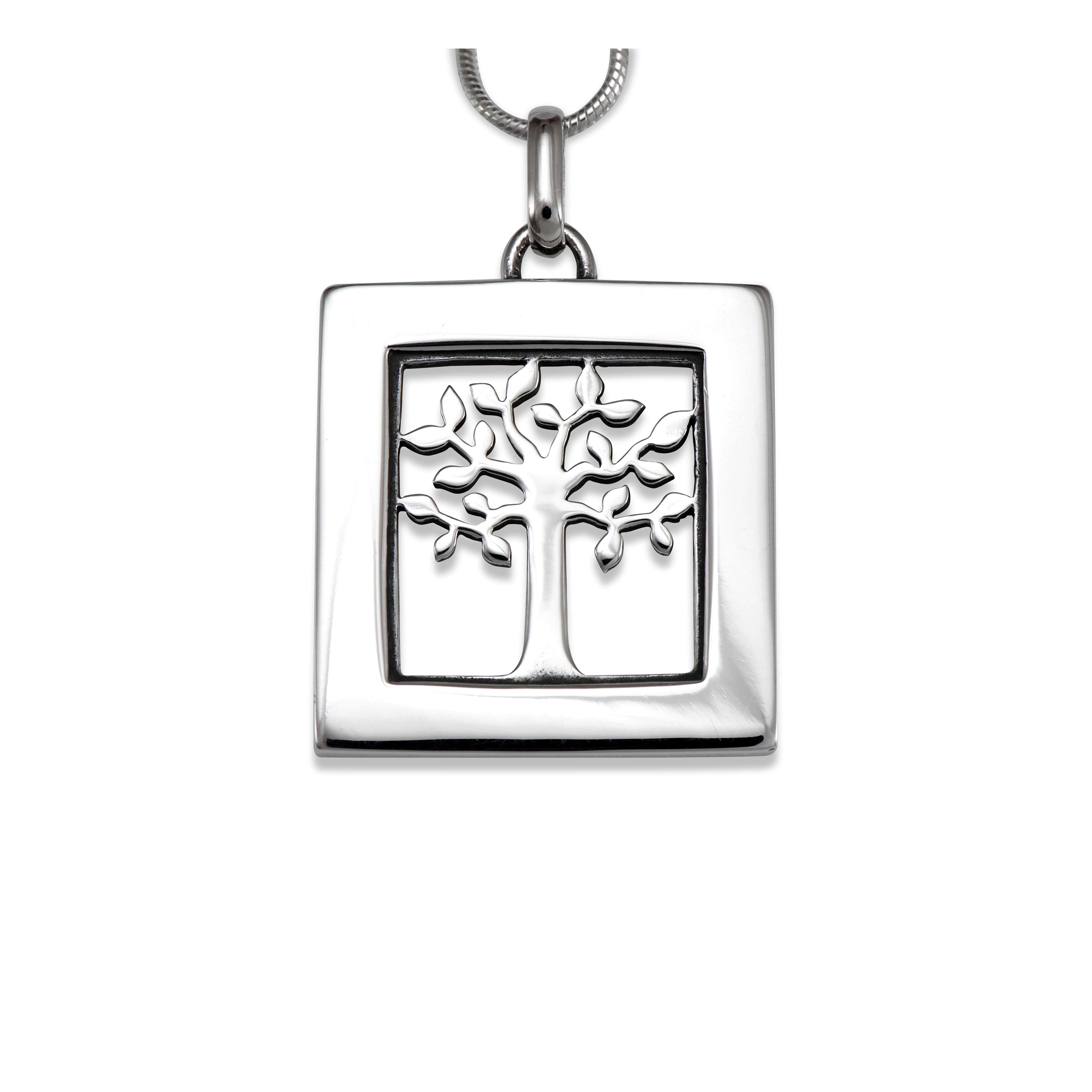 Handmade Ceiba Tree Square Pendant Necklace - Natural Wood & Sterling Silver Jewelry - Perfect for Boho Fashion, Spiritual Gifts & Nature Lovers