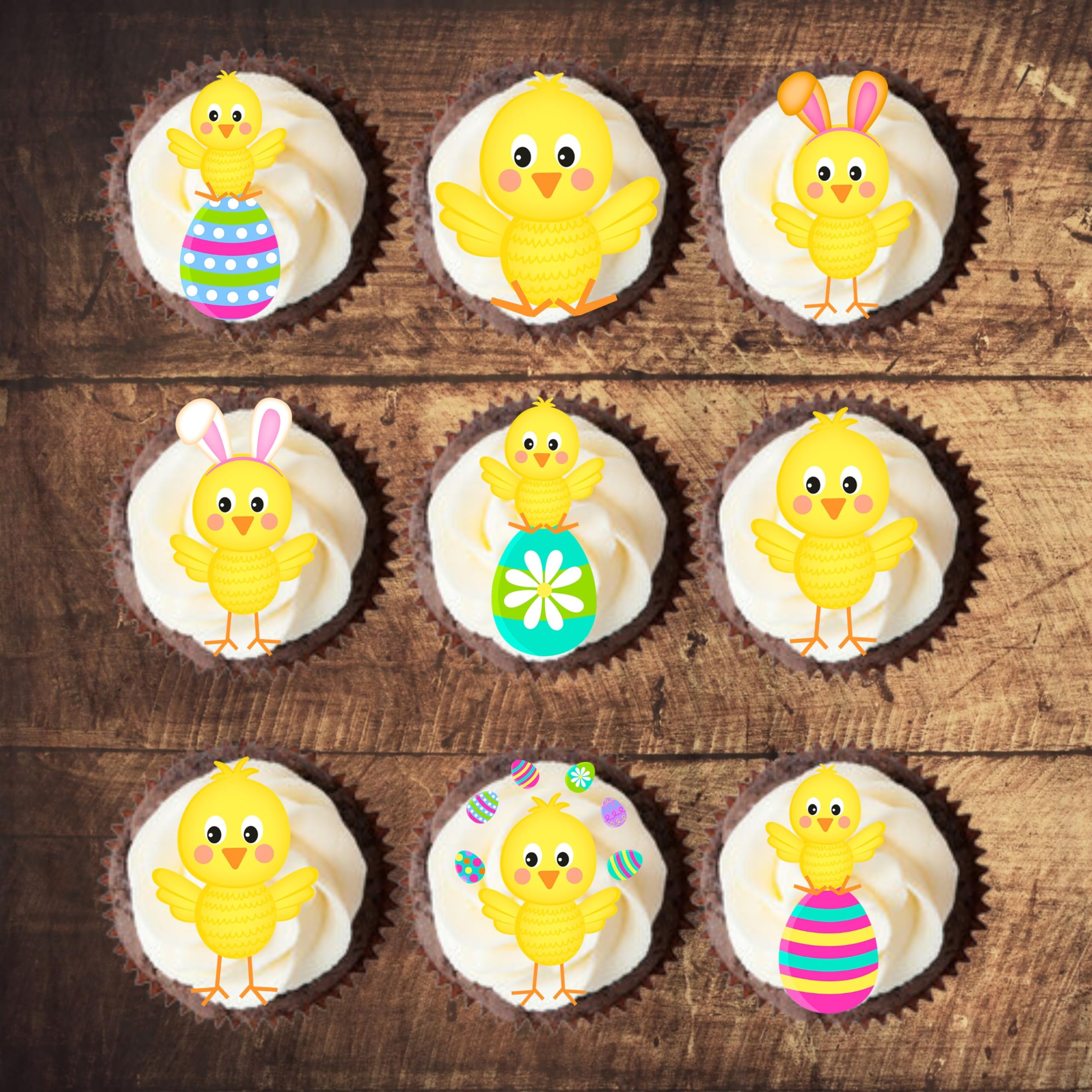 Easter Chick Edible Cupcake Toppers - 12pcs Stand-Up Wafer Cake Decorations for Easter Party, Baby Shower & Spring Celebrations - Cute Easter Cake Toppers for Cupcakes, Cookies & Desserts