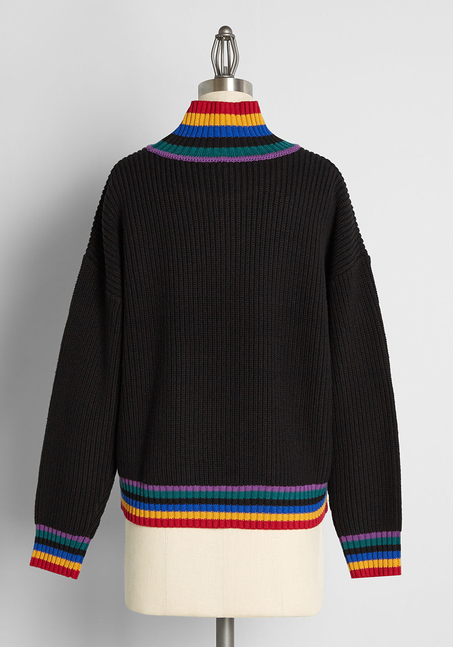Stylish Mock Neck Sweater for Women - Trendy Pullover with Unique Coloring Between The Lines Design - Perfect for Casual Outfits, Office Wear & Cozy Fall Fashion