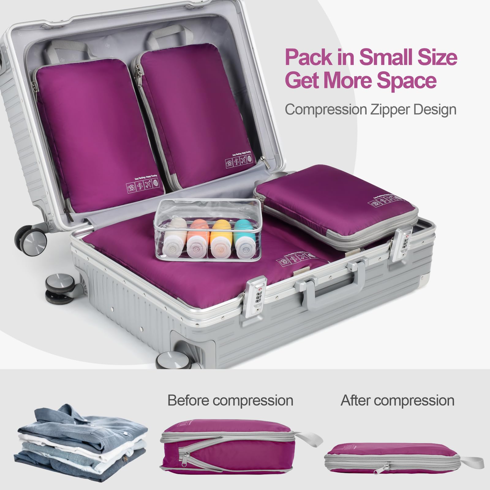 Cambond Compression Packing Cubes for Travel - Space Saving Luggage Organizers for Women, Carry On Suitcase Essentials (Set of 3/4/5) | Perfect for Business Trips, Vacations & Weekend Getaways