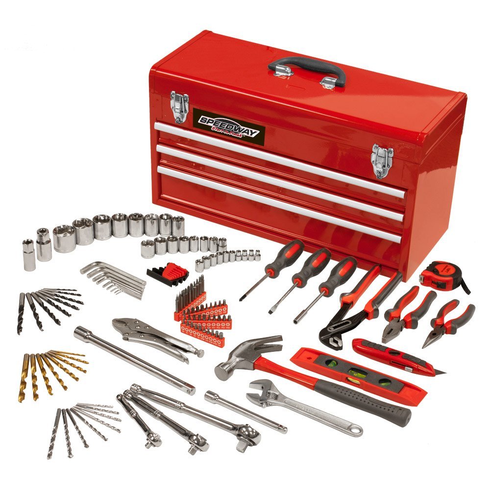 Speedway 8836 118-Piece 3-Drawer Tool Chest Set - Heavy Duty Steel Toolbox for Mechanics, DIY & Home Workshop Organization