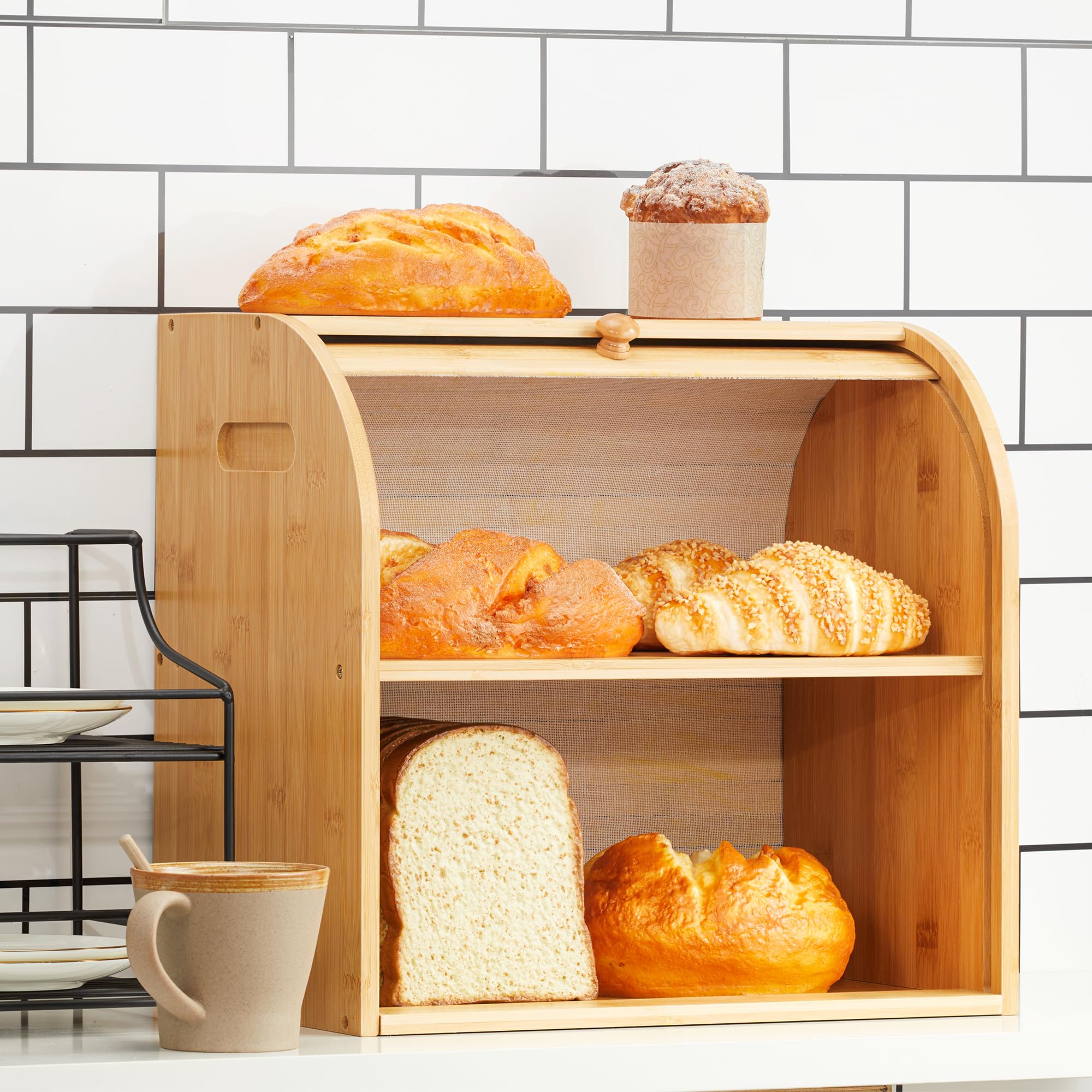 2 Layer Bamboo Bread Storage Box with Lid - Eco-Friendly Double Decker Bread Bin for Kitchen | Compact & Sustainable Food Storage Solution | Keep Bread Fresh Longer | Perfect for Countertop, Pantry, or Small Kitchen Organization