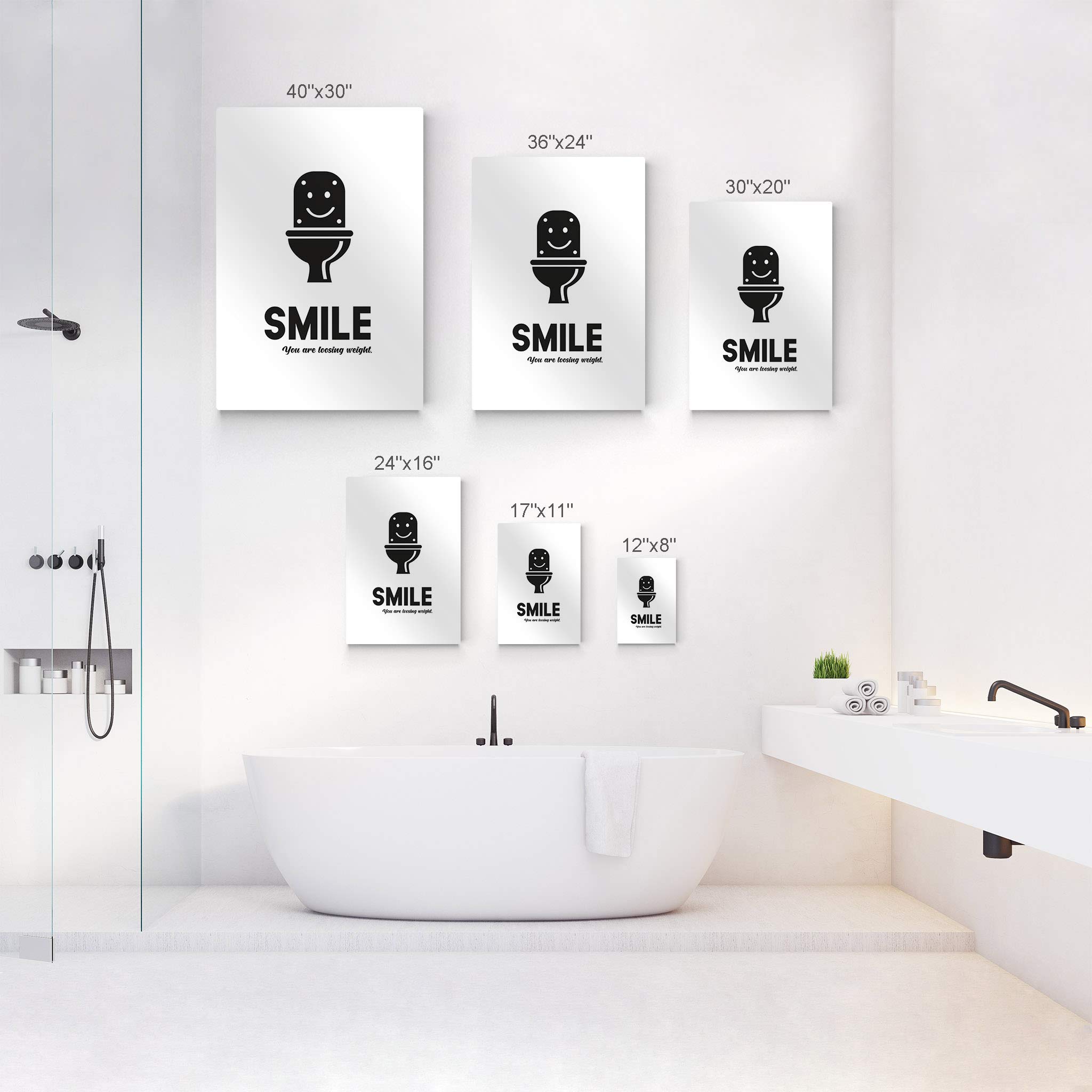 Funny Bathroom Wall Art - 'Smile You Are Losing Weight' Metal Print Toilet Quote Sign | Ready to Hang Bathroom Decor for Home & Office | Made in USA (40x30 Inches) | Perfect for Bathroom, Powder Room & Spa Humor