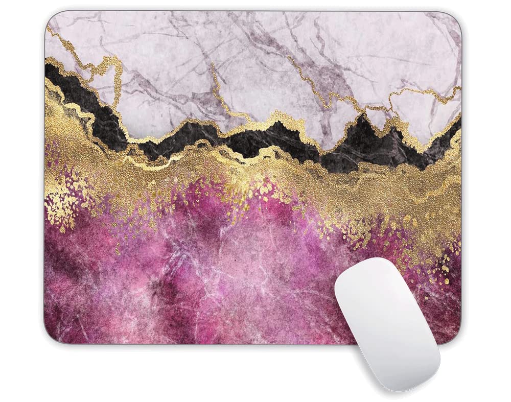 Premium Rose Red Gold Marble Gaming Mouse Pad - Custom Design Non-Slip Rubber Base, Waterproof Square Mouse Mat for Office, Home, Laptop & Travel (9.5