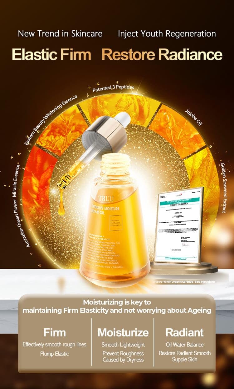 TRUU Intensive Moisture Repair Oil 35G - Deep Hydrating Hair & Skin Treatment for Dryness - Perfect for Damaged Hair Care, Scalp Nourishment & Body Moisturizing