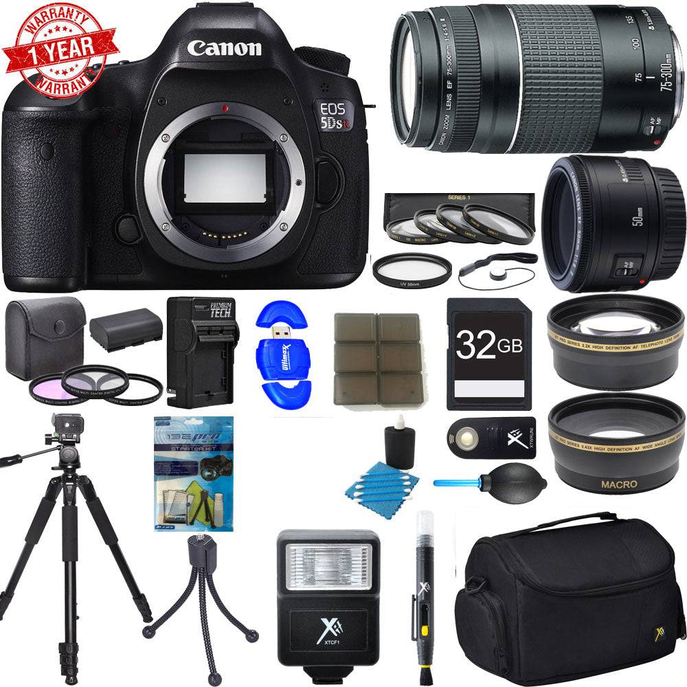 Canon EOS 5DS R 50.6MP Full Frame Digital SLR Camera with 50mm & 75-300mm Lens Kit - Professional Photography Bundle for Portrait, Landscape and Sports Shooting