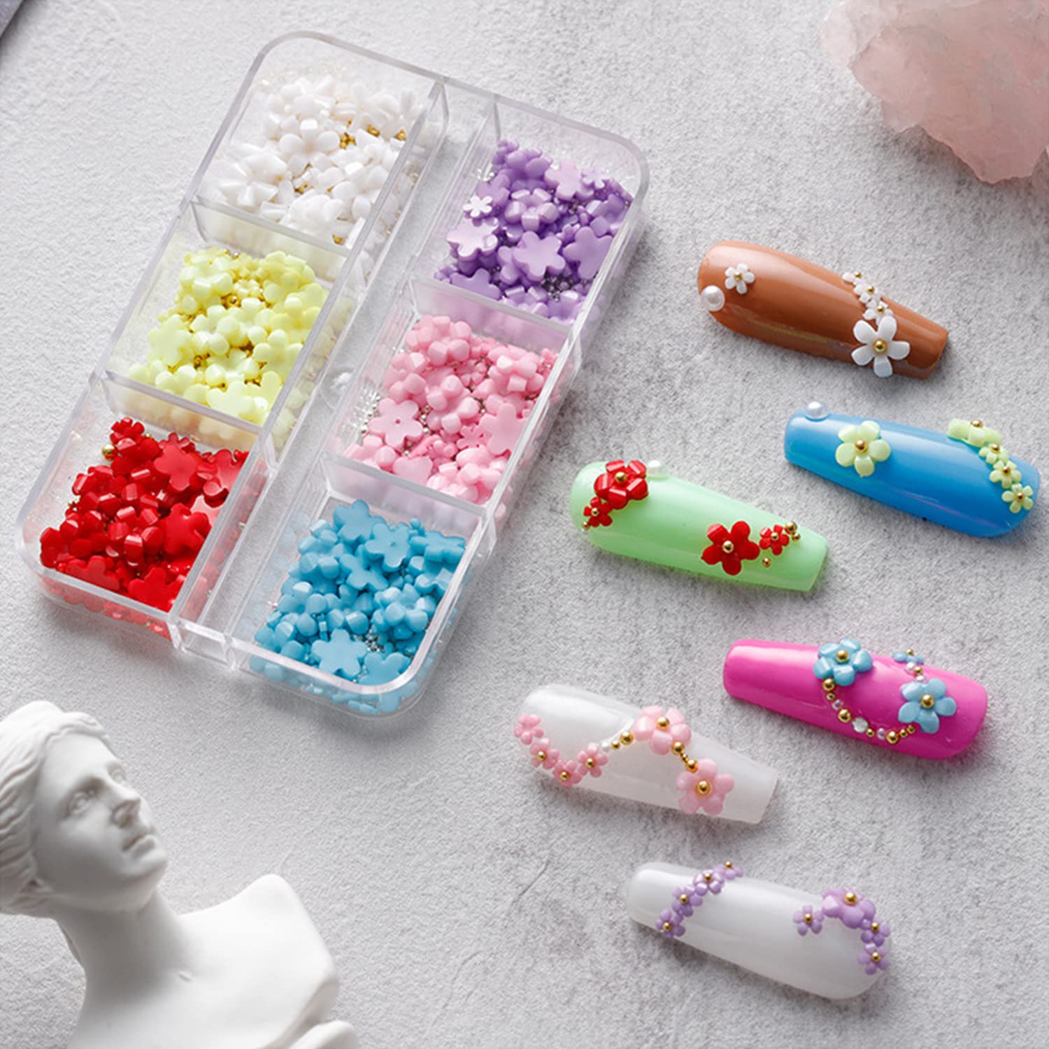 **Gold & Silver Caviar Beads & Flower Nail Charms – 6 Grids Acrylic Floral Nail Art Designs with Metal Balls & Cherry Blossom Studs – DIY Manicure Decoration for Spring & Summer Nails – Perfect for Salon, Home Nail Art, and Party Glam**