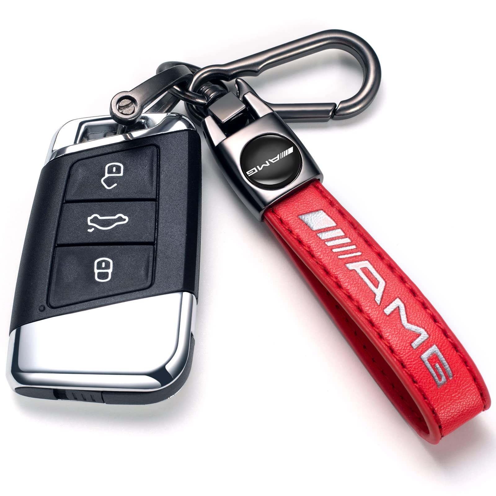 **Genuine Leather Car Key Chain for Mercedes Benz AMG - Premium Keyring Accessories, Red - Perfect for Gifts, Car Enthusiasts & Everyday Use**
