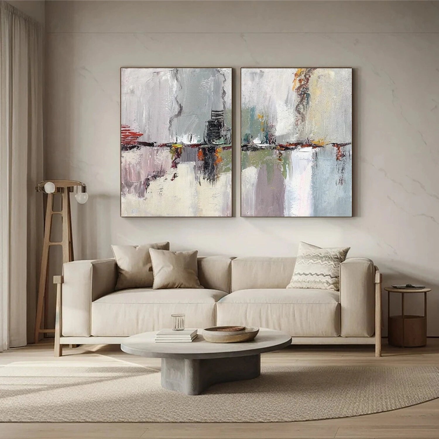 Abstract Painting Set of 2 Modern Wall Art - #AB 444 - Perfect for Living Room, Bedroom & Office Decor