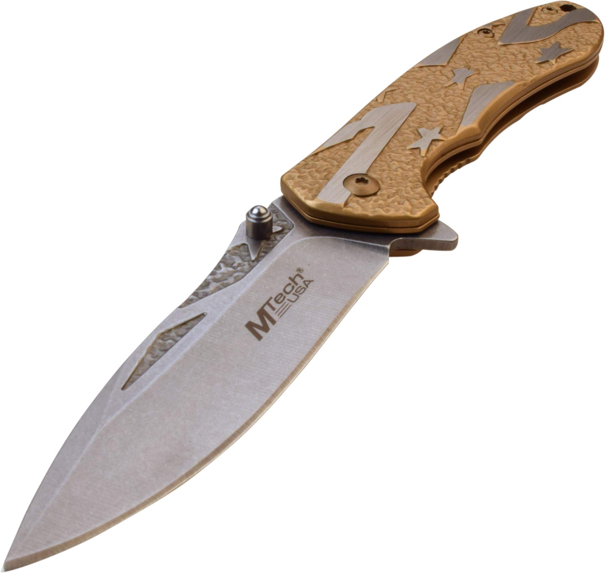 MTECH USA MT-A1023 Spring Assisted Folding Knife - 4.5 Inch Silver Bead-Blasted Straight Edge Blade | EDC Pocket Knife for Camping, Hiking & Outdoor Survival