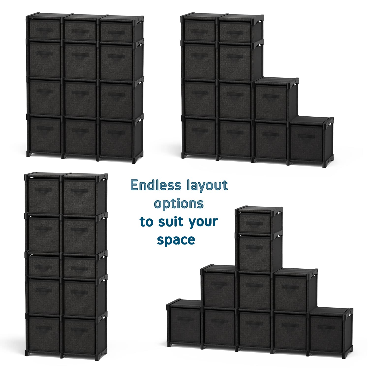 12-Cube Storage Organizer - Black Modular Shelving Unit with Fabric Bins | DIY Closet, Bedroom, Playroom & Office Organization | Space-Saving Storage Solution for Home, Dorm & Kids' Rooms