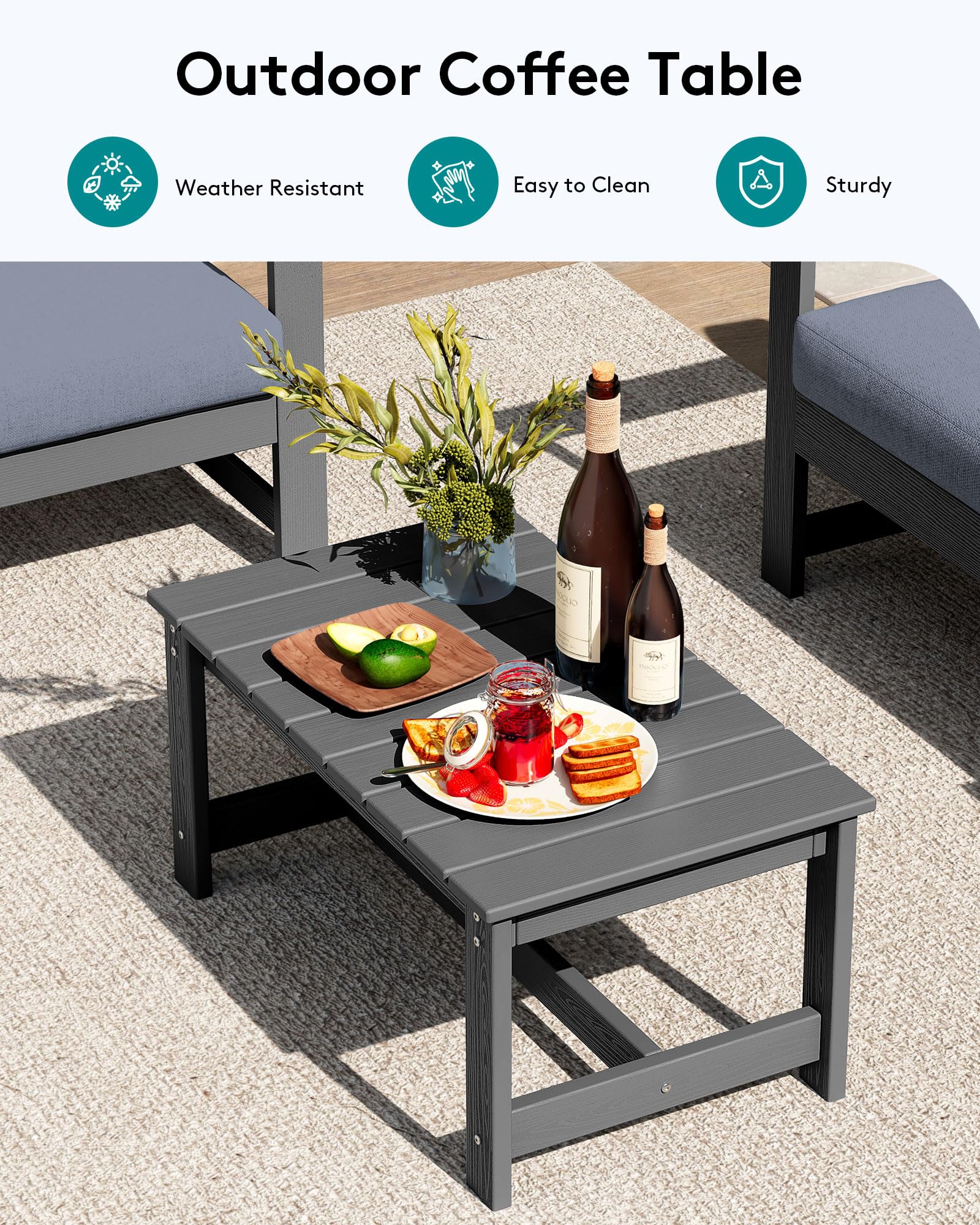 SERWALL 8-Piece HDPE Outdoor Patio Conversation Sofa Set with Weatherproof Cushions - All-Weather Loveseat & Coffee Table Furniture for Backyard, Garden, Poolside (Grey Frame & Grey Cushions) - Perfect for Entertaining, Relaxing & Outdoor Social Gatherings