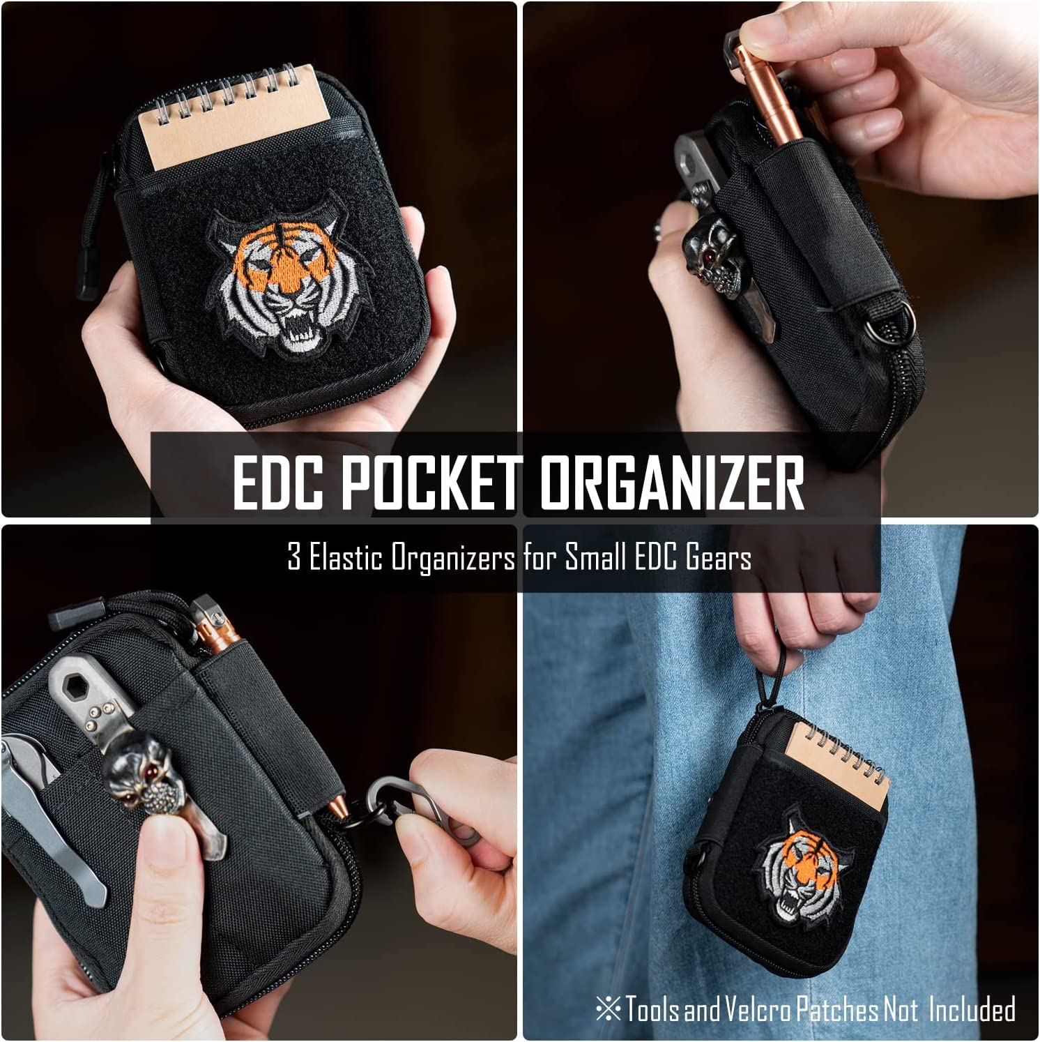 EDC Pouch Pocket Organizer - Small Nylon Tool Bag with Hook & Loop Panel, D-Ring Keychain - Compact Multitool Pouch for Everyday Carry (TK05-Black) - Perfect for Camping, Hiking & Outdoor Gear Organization
