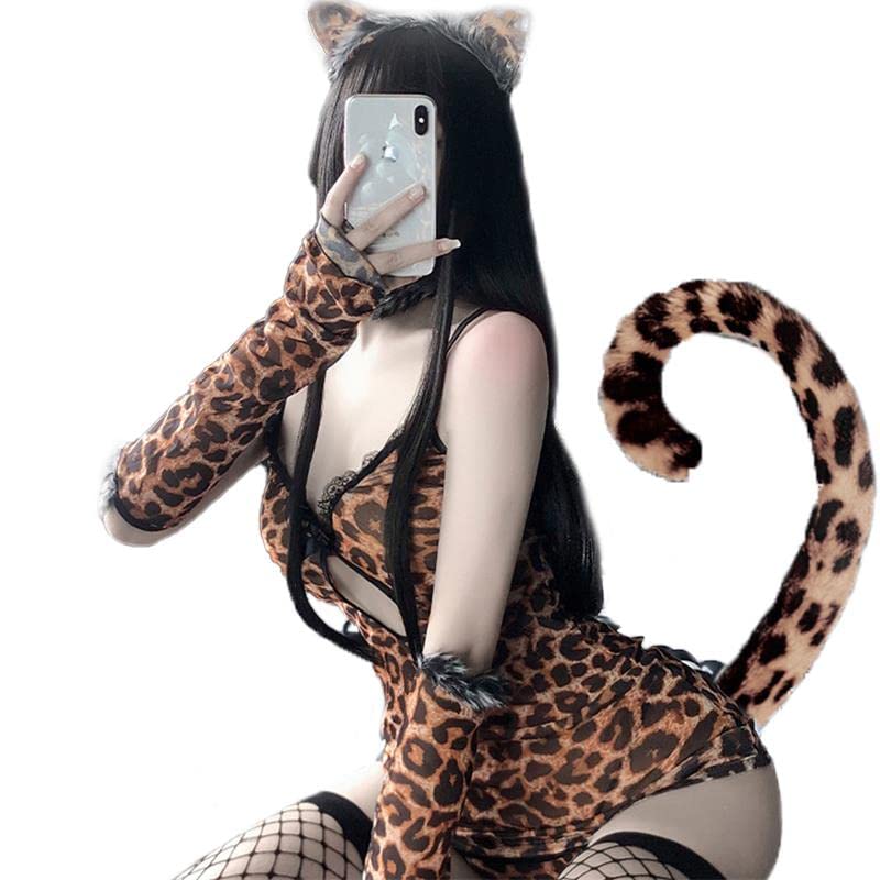 Sexy Lingerie Suspender Skirt - Leopard Print Cat Cosplay Costume for Women | Halloween, Boudoir, Role Play, Valentine's Gift