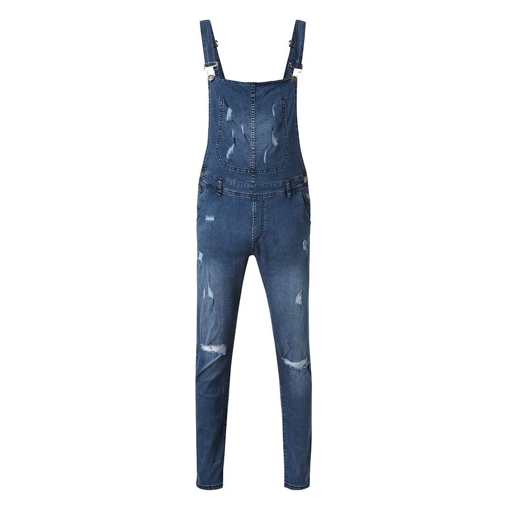 Men's Distressed Denim Overalls with Suspenders & Tie Band - Vintage Washed Jumpsuit Pants for Casual Wear & Work Outfits