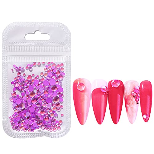 300 Pcs Mixed Size Mermaid Round Glass Crystal Beads - Purple AB Color Jelly Nail Rhinestones, Flat Gem Manicure Accessories for DIY Nail Art & Craft Decorations - Perfect for Nail Salons, Home DIY Projects, and Jewelry Making