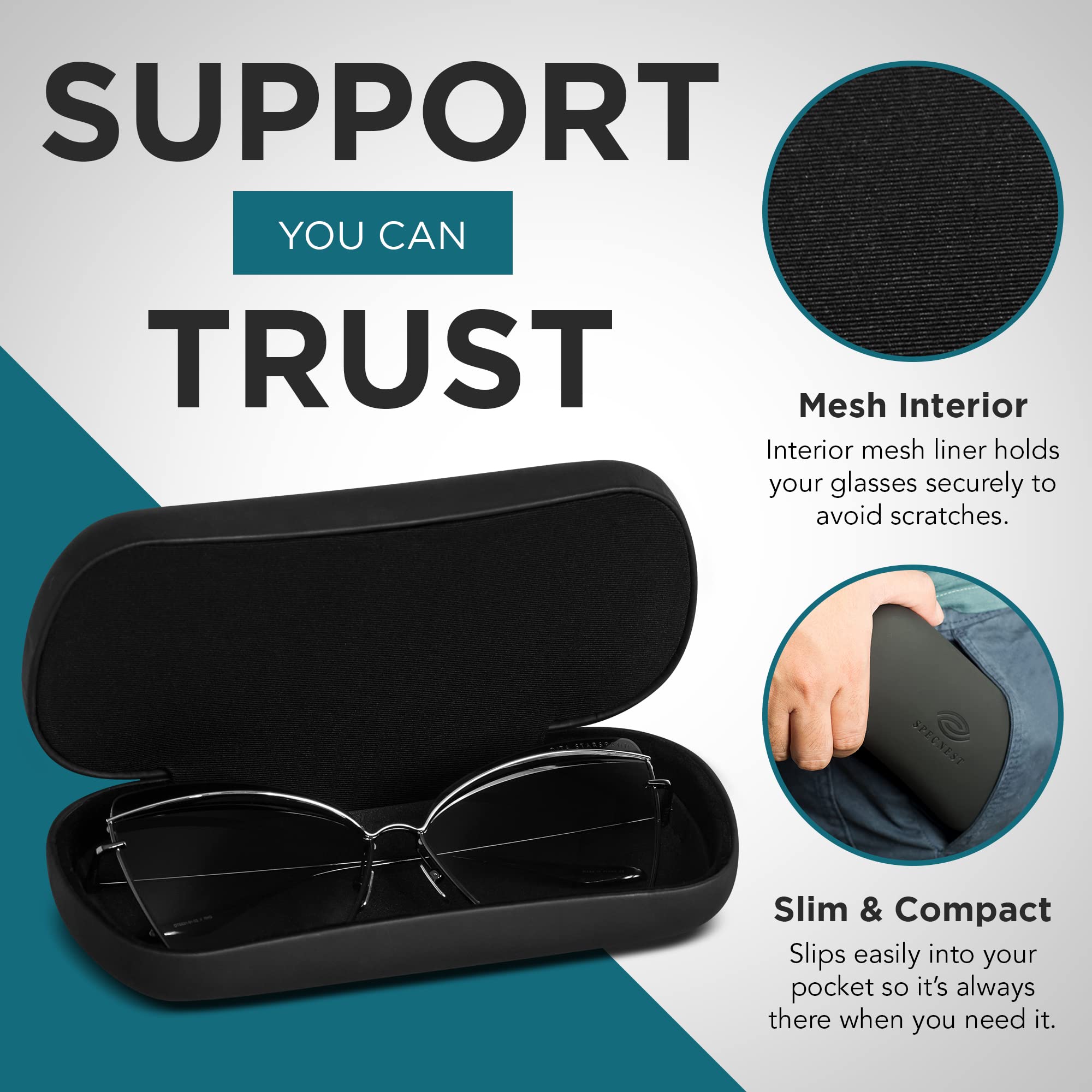 Premium Vegan Leather Sunglasses Case with Mesh Foam Padding - Hard Protective Eyeglass Holder with Metal Frame - Secure Storage for Ray-Ban, Oakley & Designer Sunglasses - Perfect for Travel, Beach & Outdoor Activities
