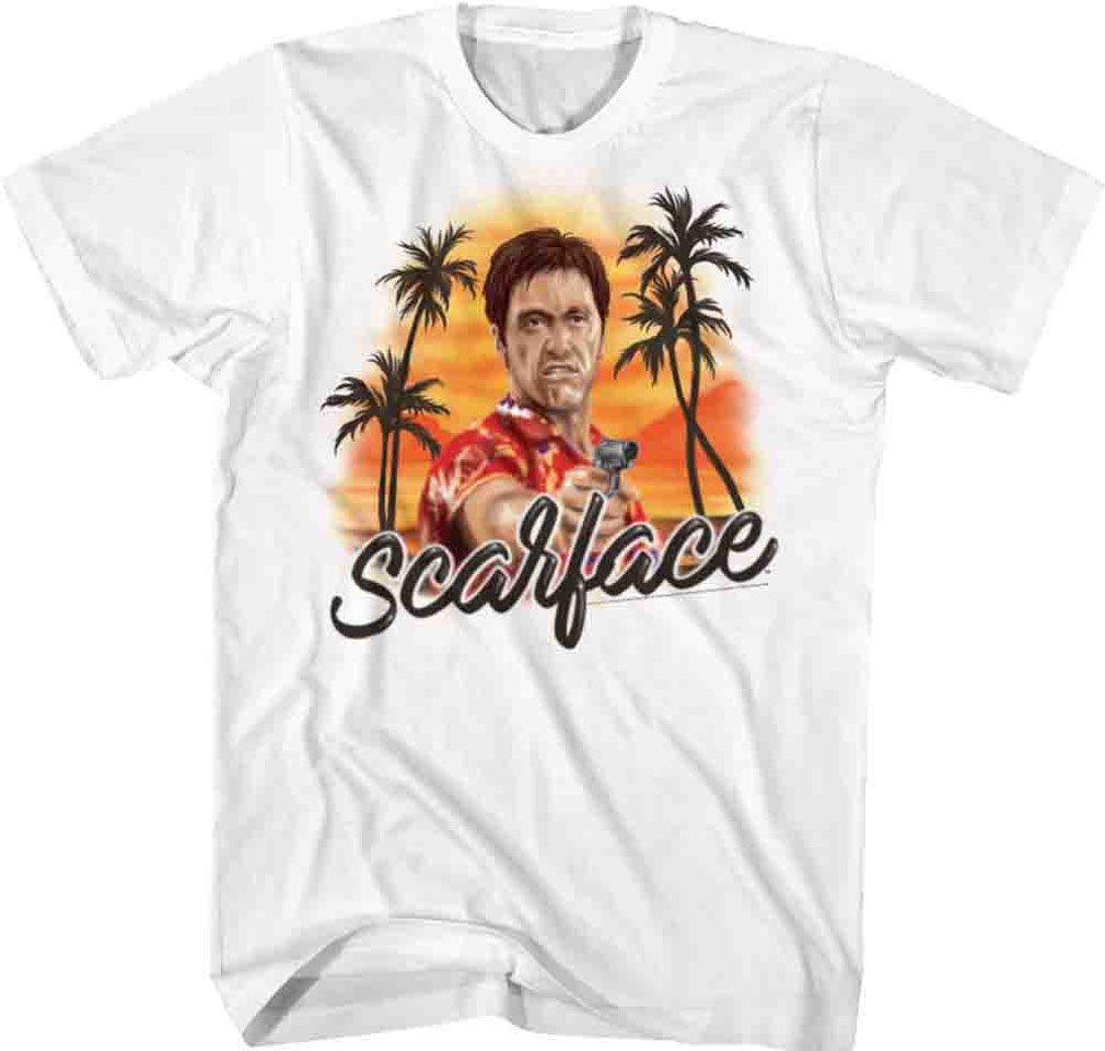 Scarface Men's Airbrush Graphic T-Shirt - Large Size, White Color - Casual Streetwear for Movie Fans & Retro Style Lovers