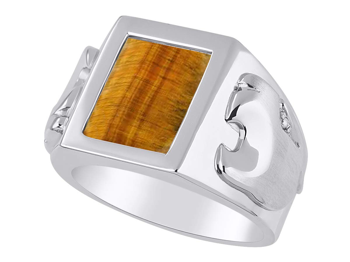 RYLOS Men's Sterling Silver Rings with Diamonds & Black Onyx, Mosaic Opal, or Tiger Eye - Tiger Head Design in Sizes 8-13 | Stylish Jewelry for Gifts, Weddings & Everyday Wear