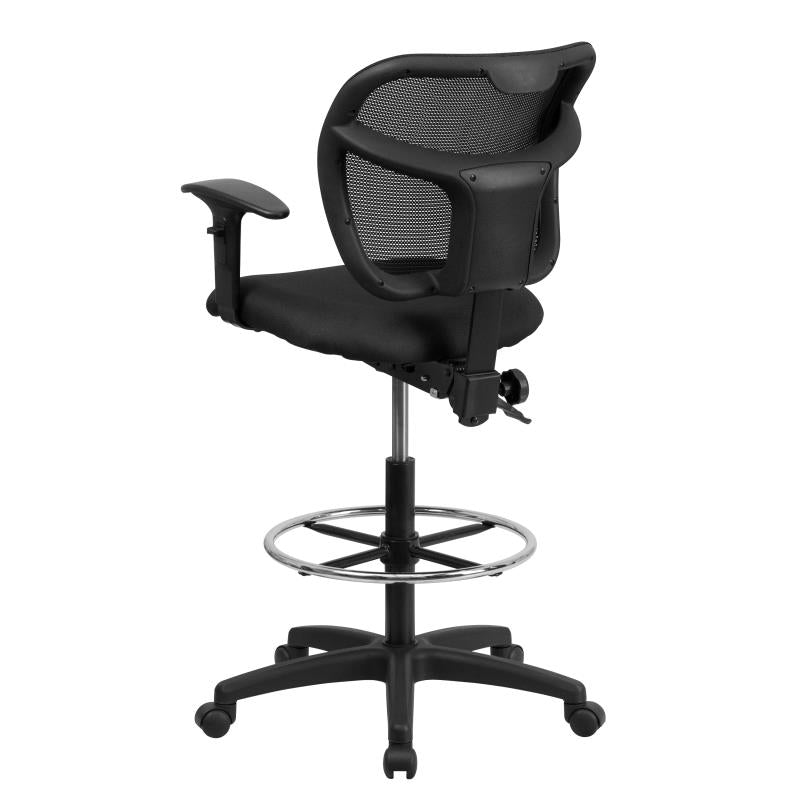 Ergonomic FLASH Mid Back Black Mesh Drafting Chair - Adjustable Height & Arms for Office, Home, Gaming - Perfect for Architects, Artists & Long Work Sessions