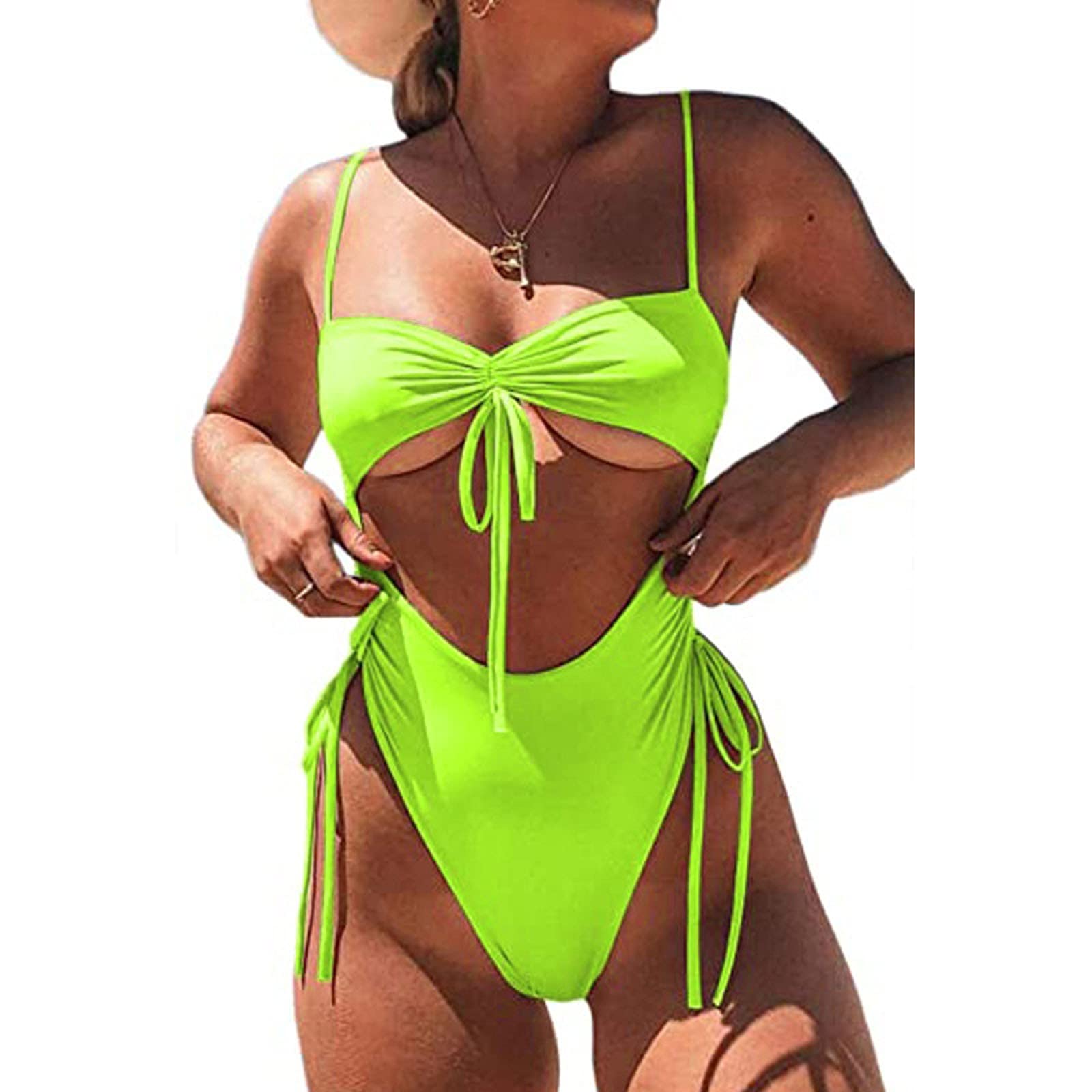 FMCHICO Women's Sexy Bandage Cutout Monokini Swimsuit - High Cut One Piece Bathing Suit with Front Cutouts & Ruched Back for Beach, Pool Party, Vacation