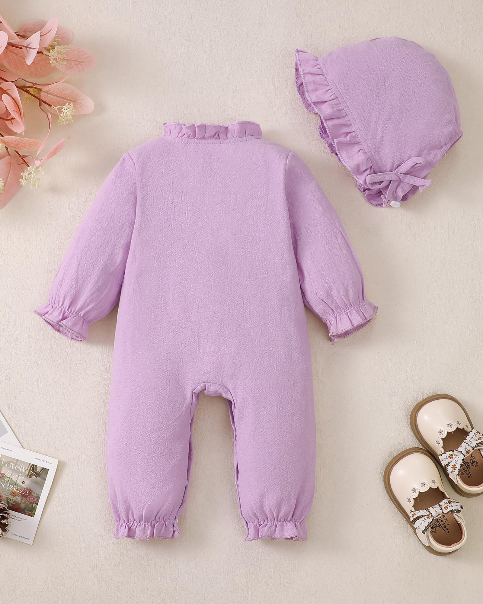 Mioglrie Newborn Baby Girl Clothes - Soft Long Sleeve Romper Jumpsuit with Floral Hat | Fall Winter Outfits for Infant & Preemie Girls | Perfect for Family Photos, Holidays & Special Occasions