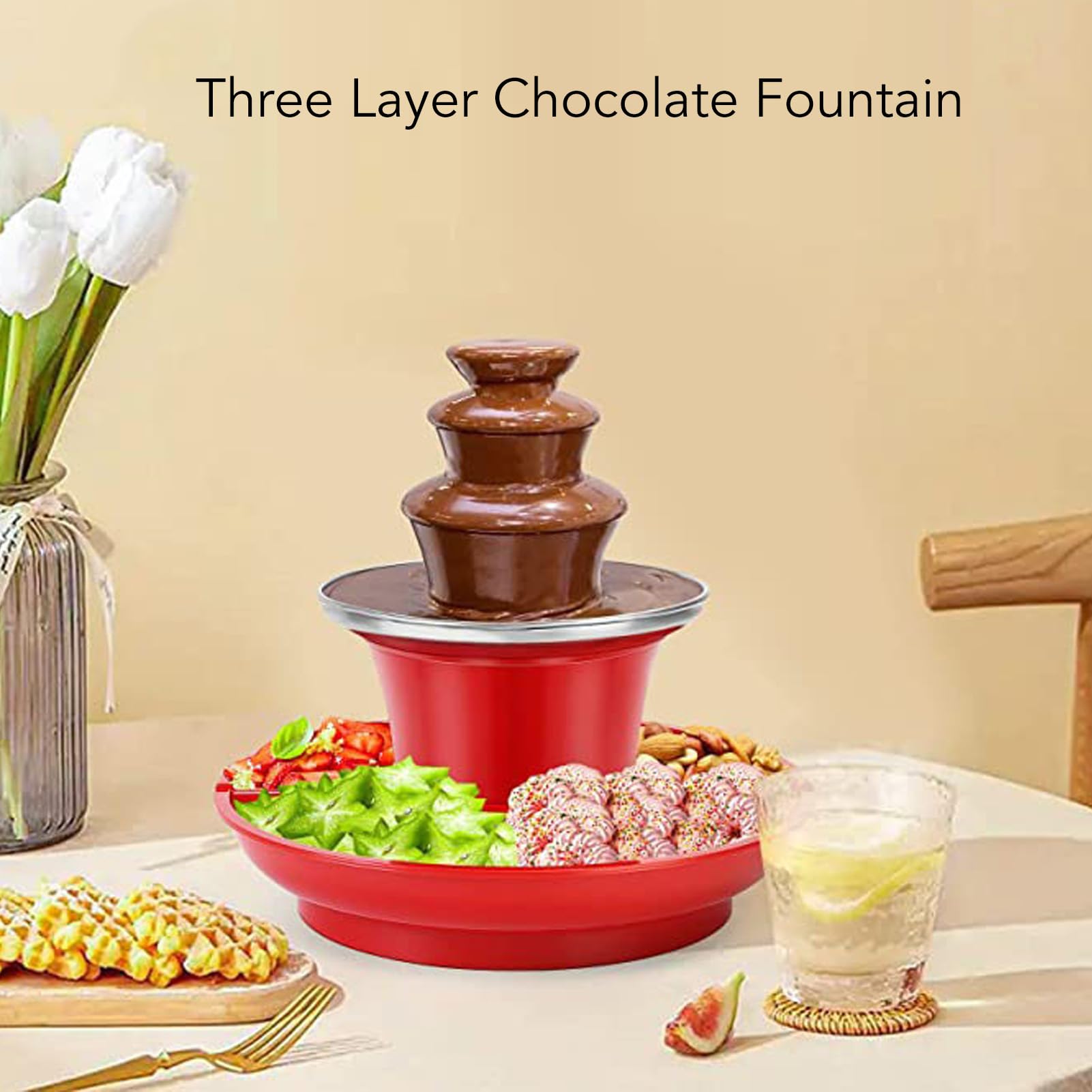 Bewinner 3-Tier Mini Electric Chocolate Fondue Fountain for Parties, Christmas & Events - Melts Chocolate, Cheese & Candy - Perfect for Dessert Buffets, Weddings & Family Gatherings