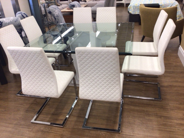 8 White Quilted Vinyl Dining Chairs with Chrome Legs - Modern Kitchen & Dining Room Furniture for Home, Restaurant & Office Use
